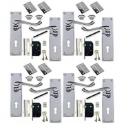 4 Sets Of Victorian Scroll Polished Chrome Door Handle Lock Pack +2 Lever Lock + Hinges – My Door Handles