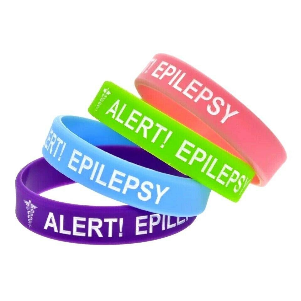 Kids Epilepsy Medical Alert Silicone Wristbands Purple – Personalised Medical