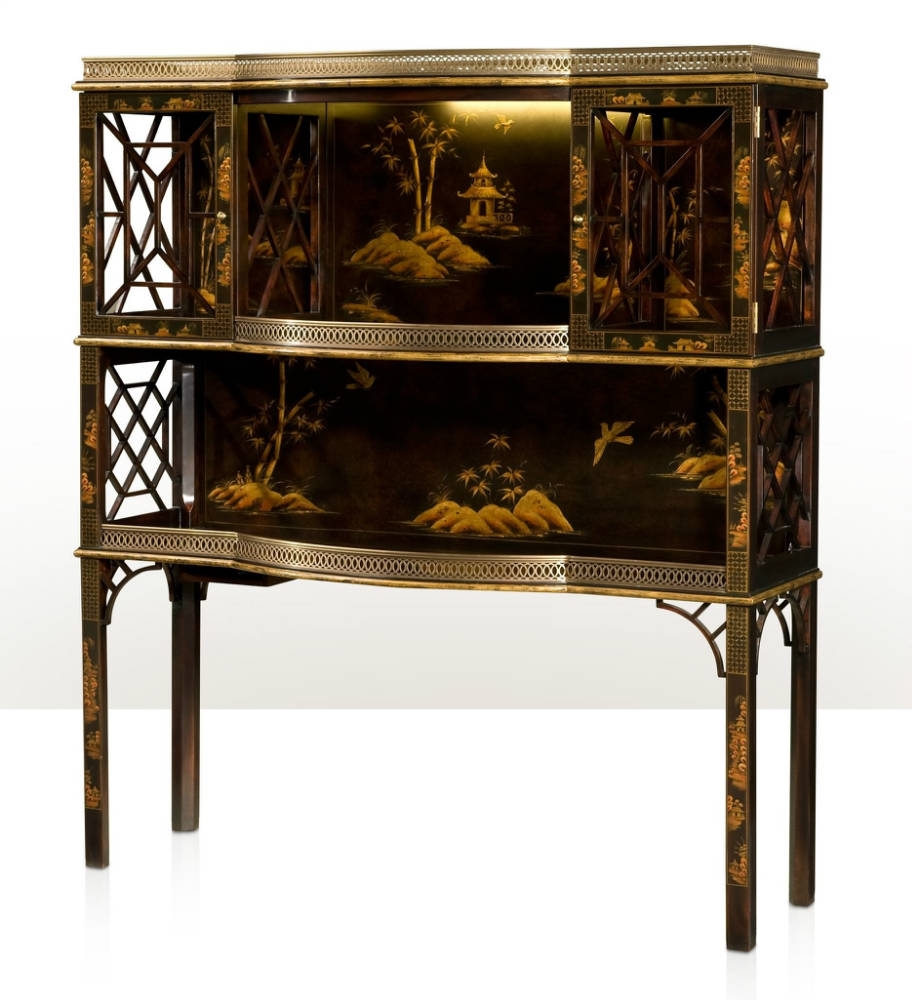 Theodore Alexander Chocolate Chinoiserie bar or display cabinet