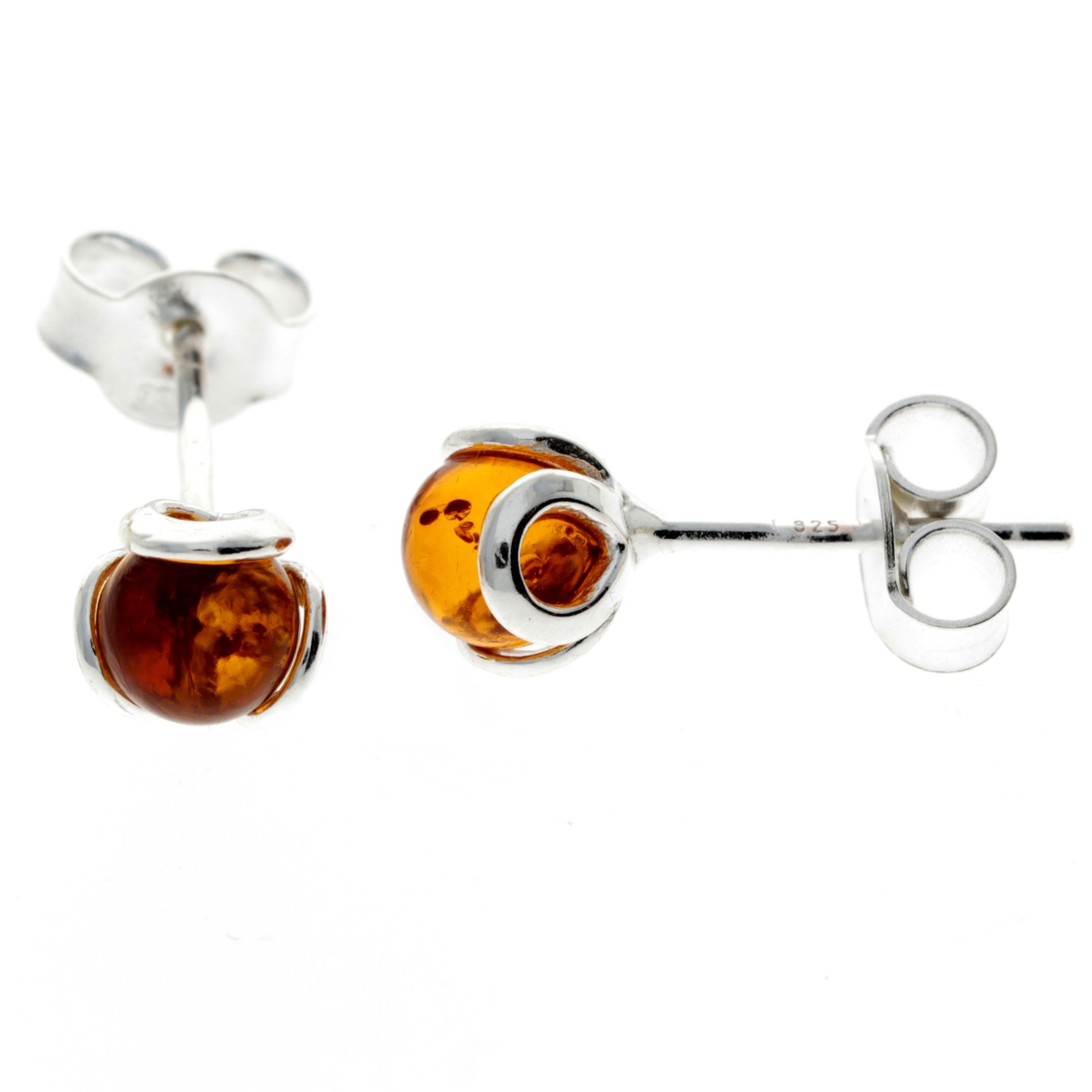 925 Sterling Silver & Baltic Amber Ball Earrings – 5966 – SilverAmberJewellery