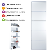 Atahome Lydia 5-Drawer Modern Slim Metal Shoe Cabinet for hallwaywall Shoe Storage Organiser Shoe cupboard 5 Tier Gray