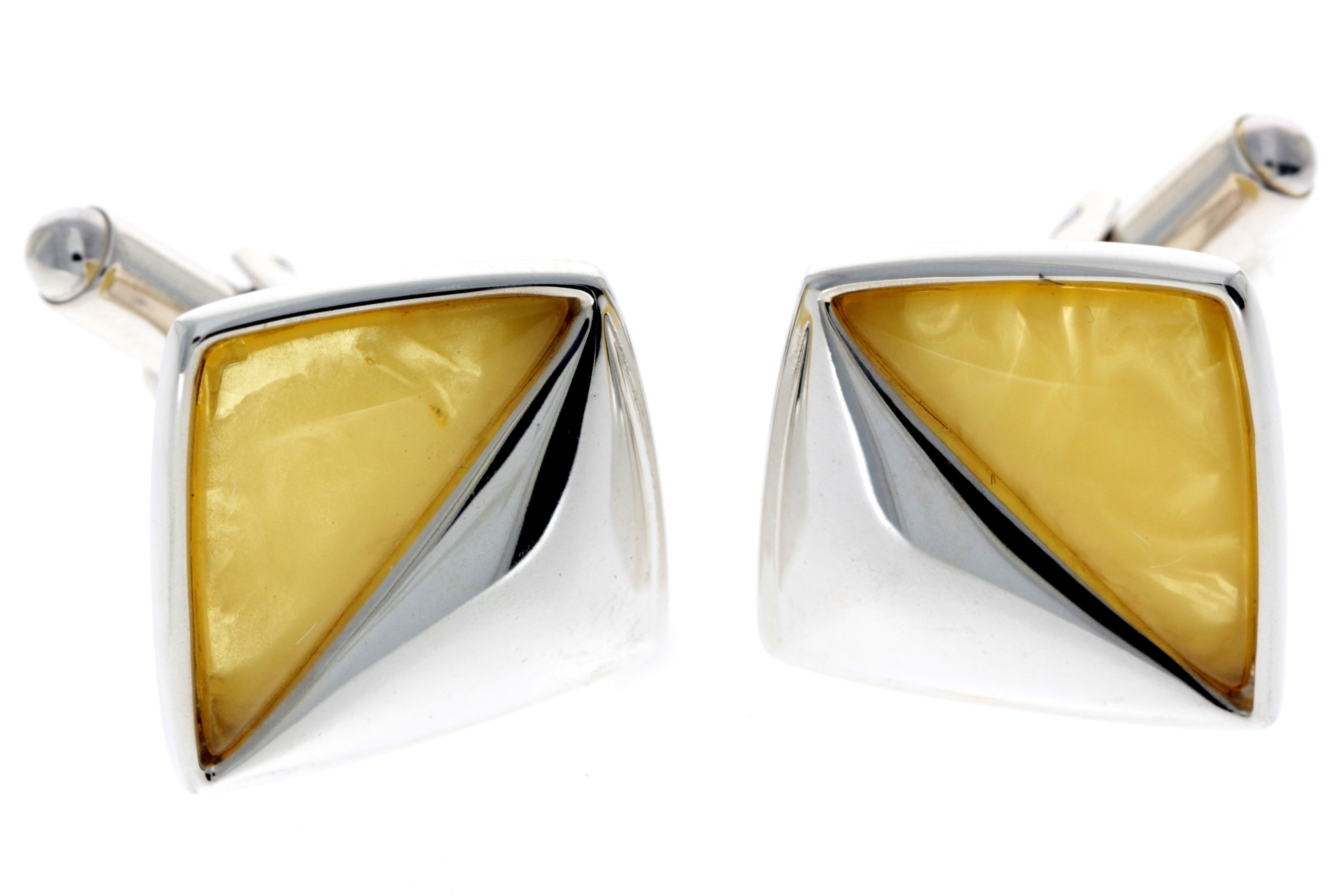 925 Sterling Silver & Baltic Amber Modern Cufflinks – AAC003 Lemon – SilverAmberJewellery