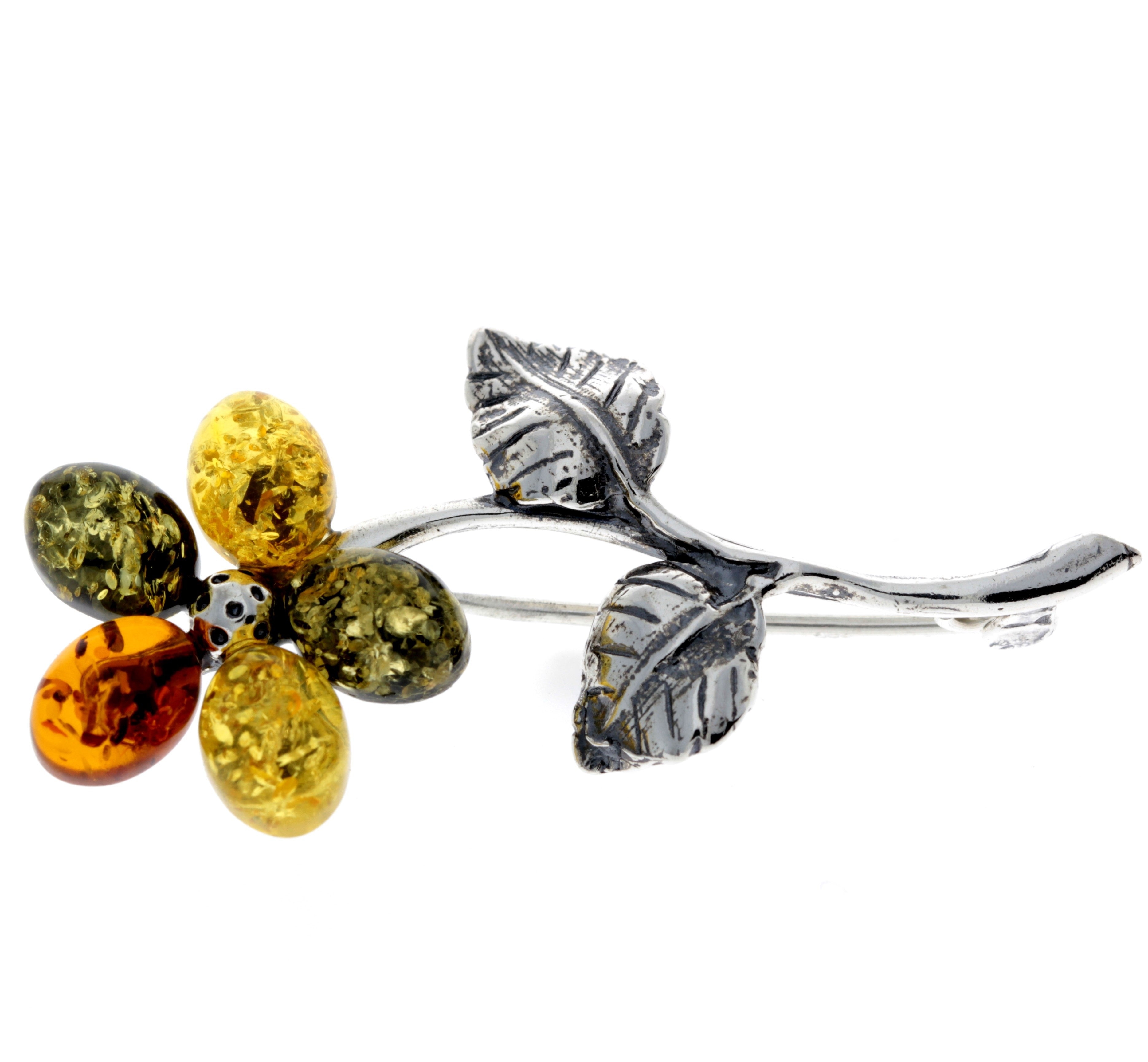 925 Sterling Silver & Baltic Amber Flower Brooch – 4015 Mix – SilverAmberJewellery