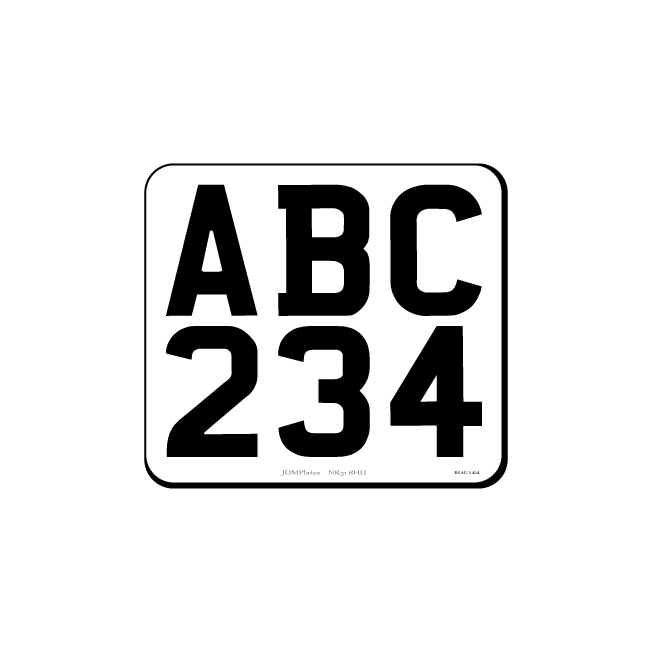 Small & Legal Number Plates For Imported Vehicles – White – Front – 6 Dig Plate – 172w x 156hmm – JDM Plates