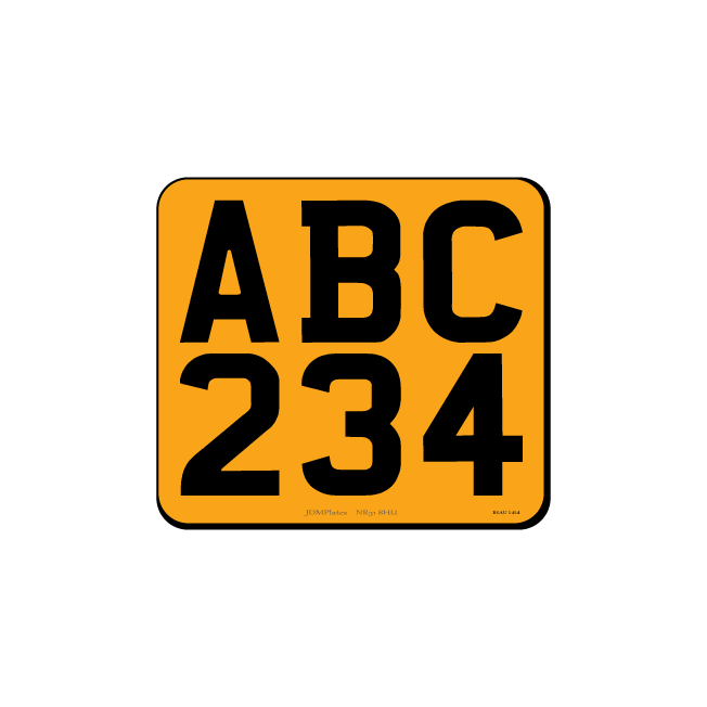 Small & Legal Number Plates For Imported Vehicles – Yellow – Rear – 6 Dig Plate – 172w x 156hmm – JDM Plates