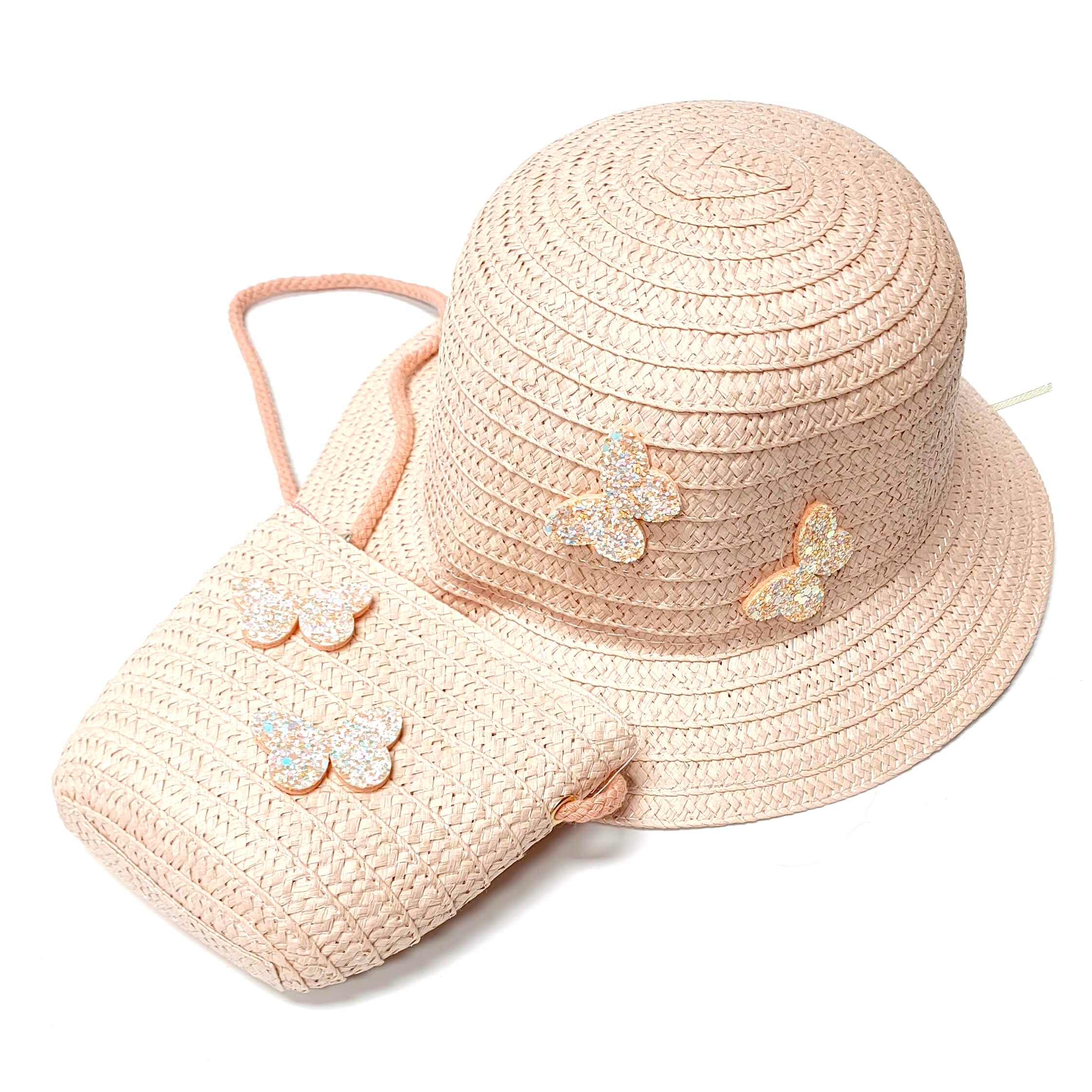 Childrens Butterfly Hat and Matching Bag with Strap – Pink – One Size Fits All Design – The Scarf Giraffe