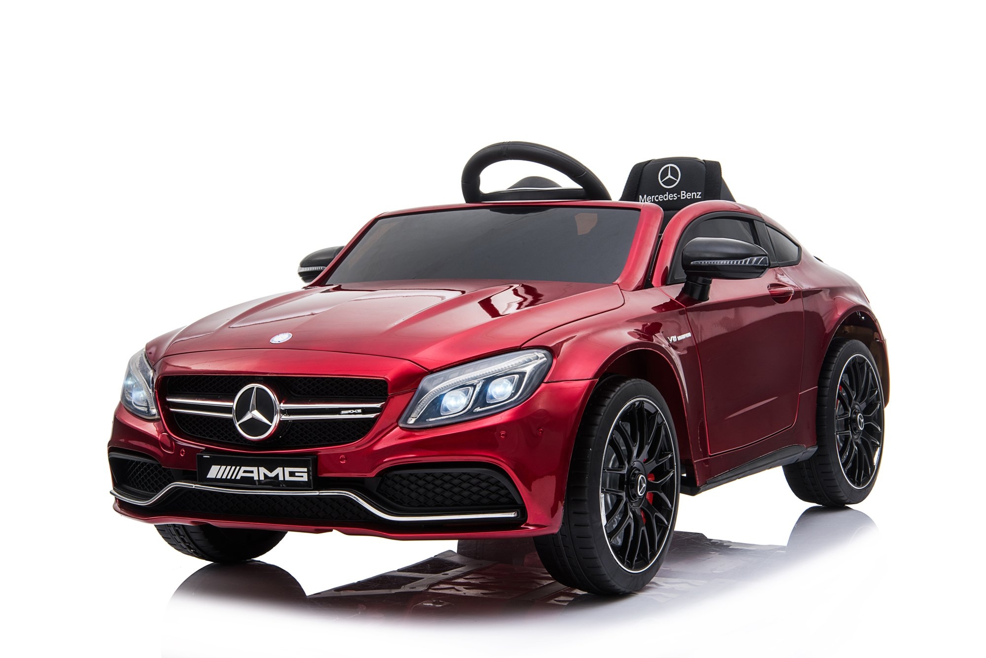 Licensed Mercedes C63 AMG – 12V Electric Ride On Car + Leather Seat – Metallic Wine Red