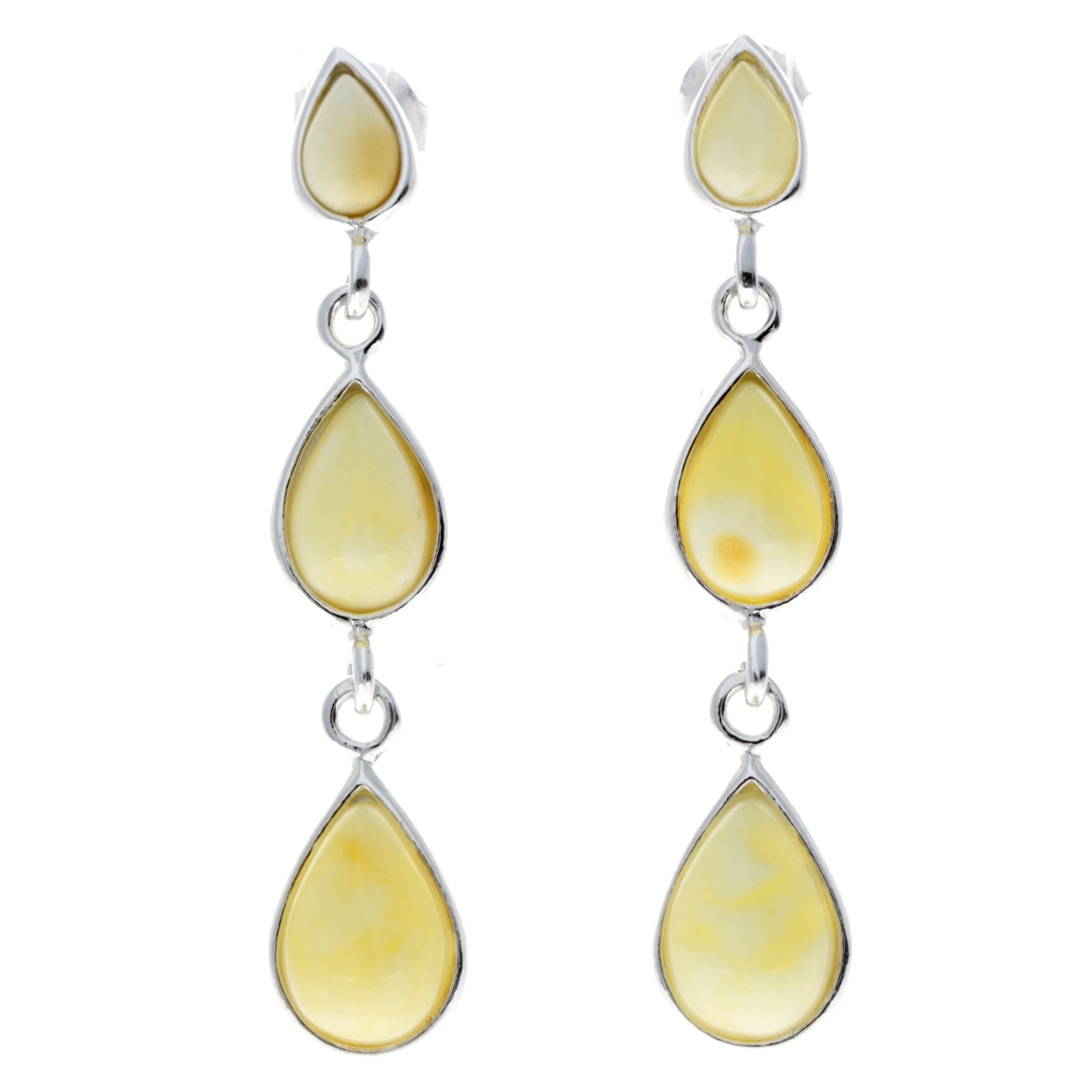 925 Sterling Silver and Genuine Baltic Amber Dangly Drop Earrings – GL150 Lemon – SilverAmberJewellery
