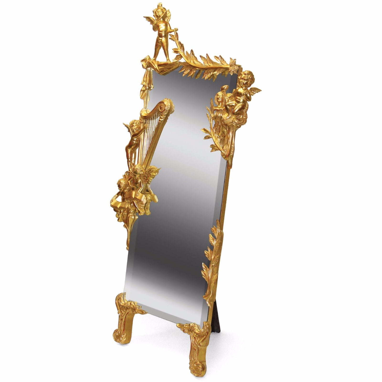 Water gilded cherub cheval mirror – 60in.