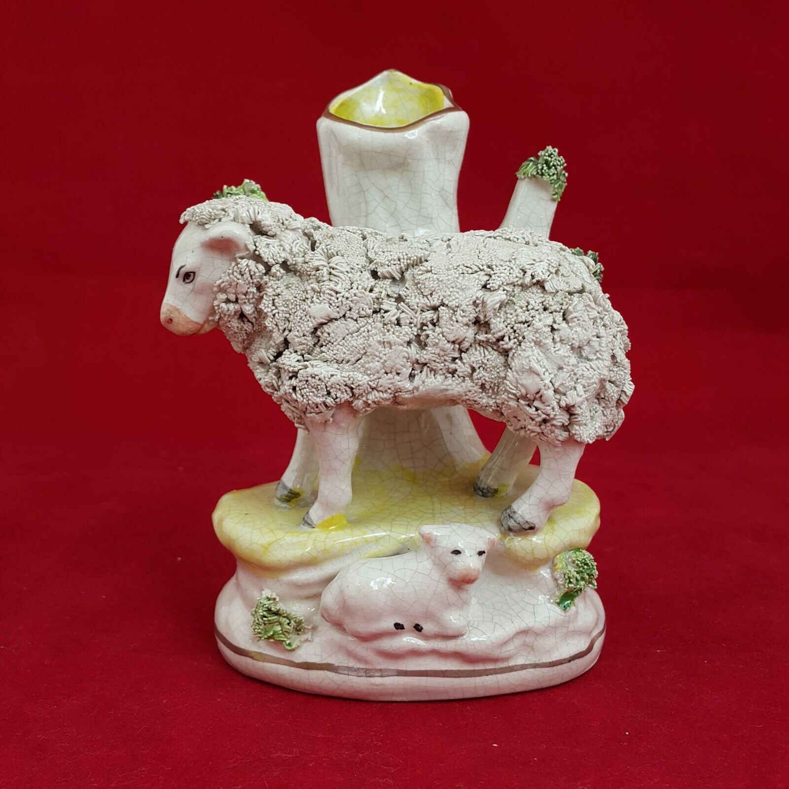 Staffordshire Spill Vase – Woolly Sheep with Lamb – Amazing Antiques Etc. – Amazing Antiques
