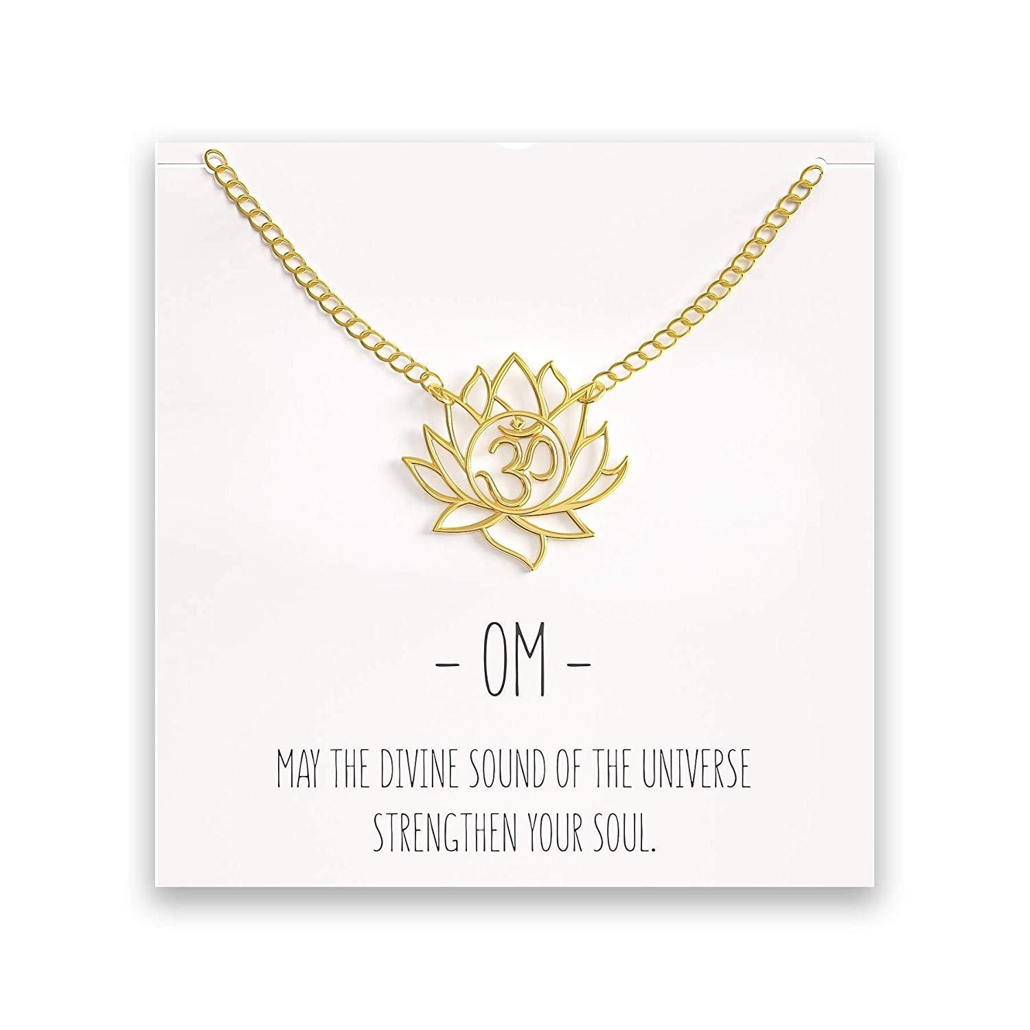 OM Lotus Flower Necklace – Yoga Pendant – Silver & Gold Gold – Happy Kisses