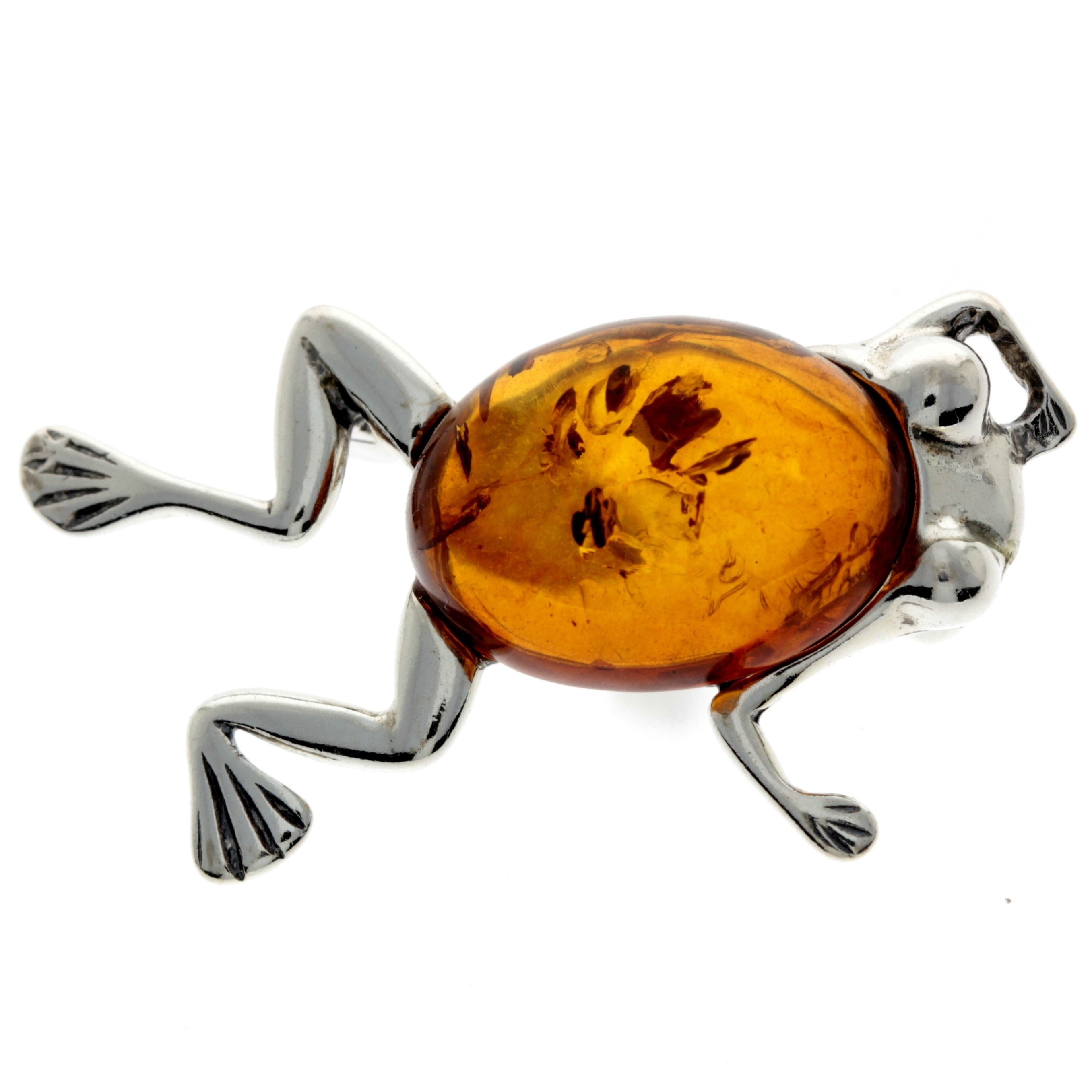 925 Sterling Silver & Baltic Amber Frog Brooch – 4011 – SilverAmberJewellery