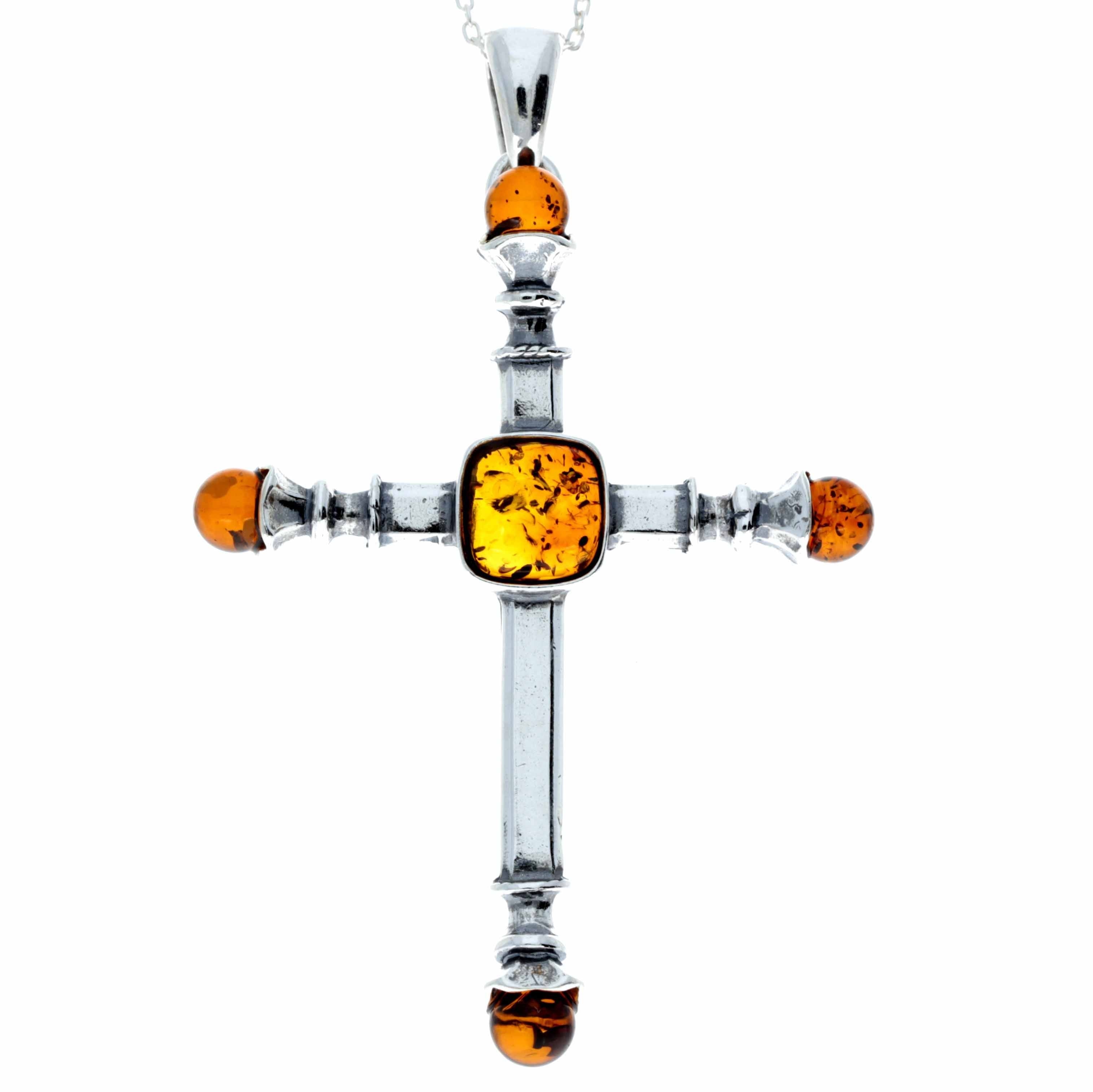 925 Sterling Silver & Baltic Amber Large Cross Pendant – 1590 – SilverAmberJewellery