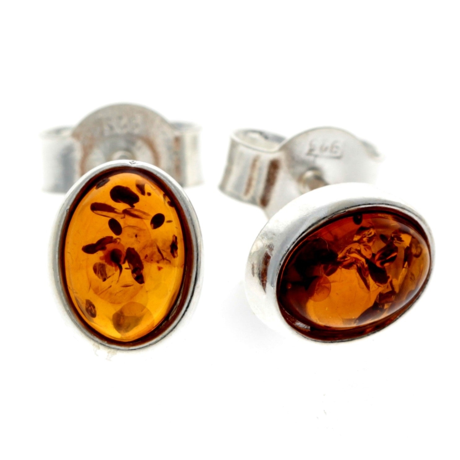 925 Sterling Silver & Baltic Amber Simple Oval Studs Earrings – 8238 Cognac – SilverAmberJewellery