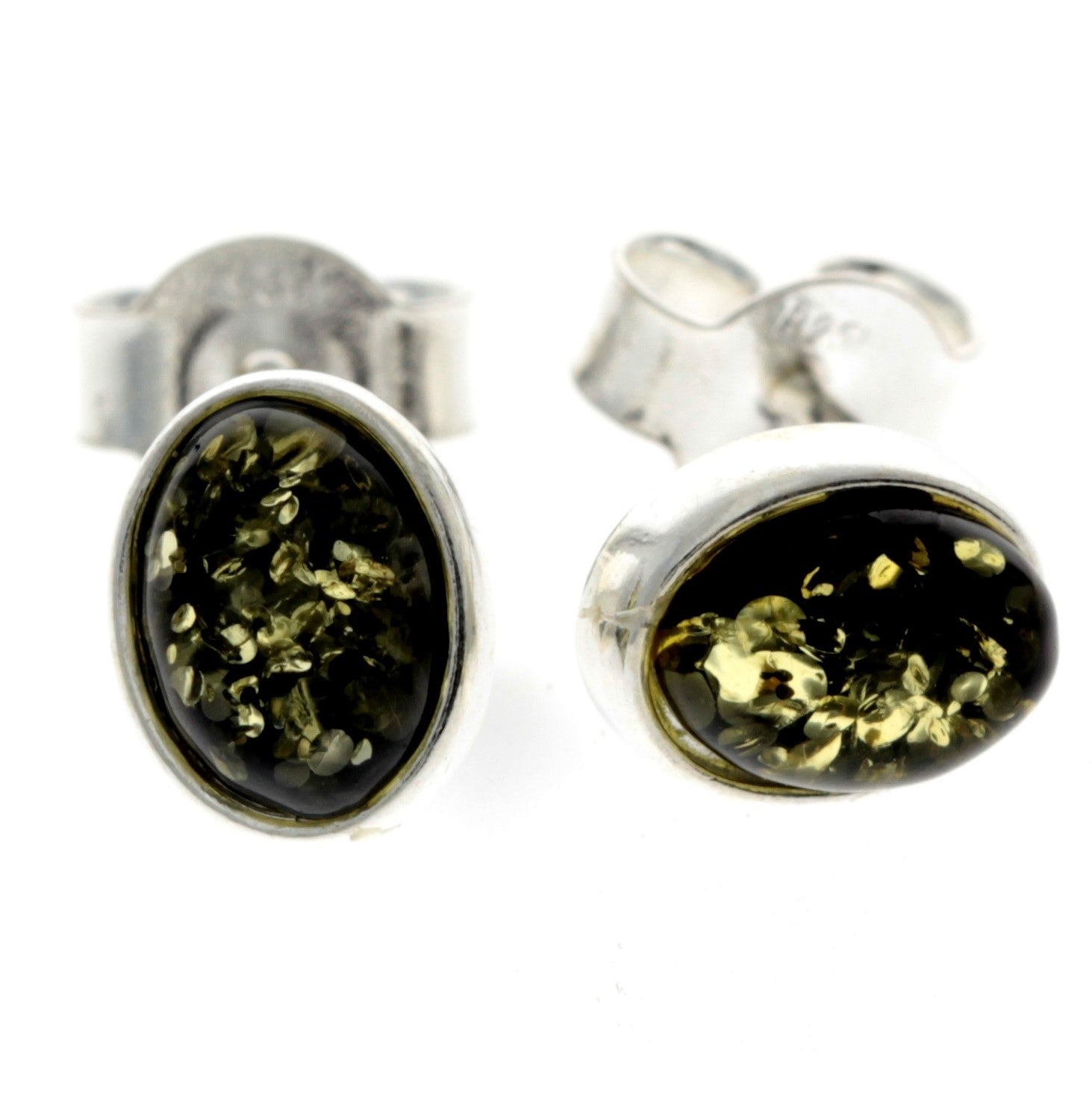 925 Sterling Silver & Baltic Amber Simple Oval Studs Earrings – 8238 Green – SilverAmberJewellery