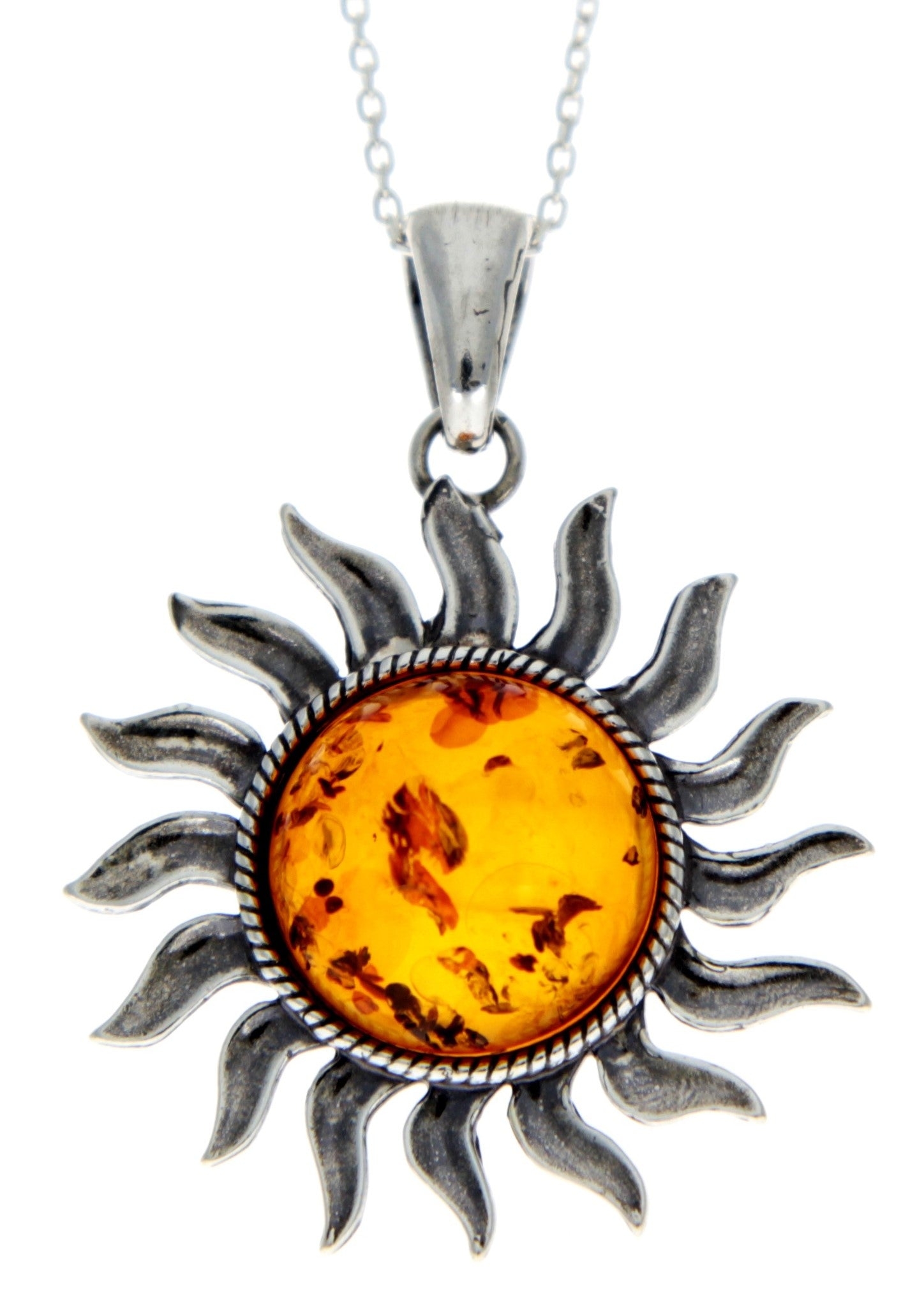 925 Sterling Silver & Baltic Amber Large Star – Sun Pendant – 1753 – SilverAmberJewellery