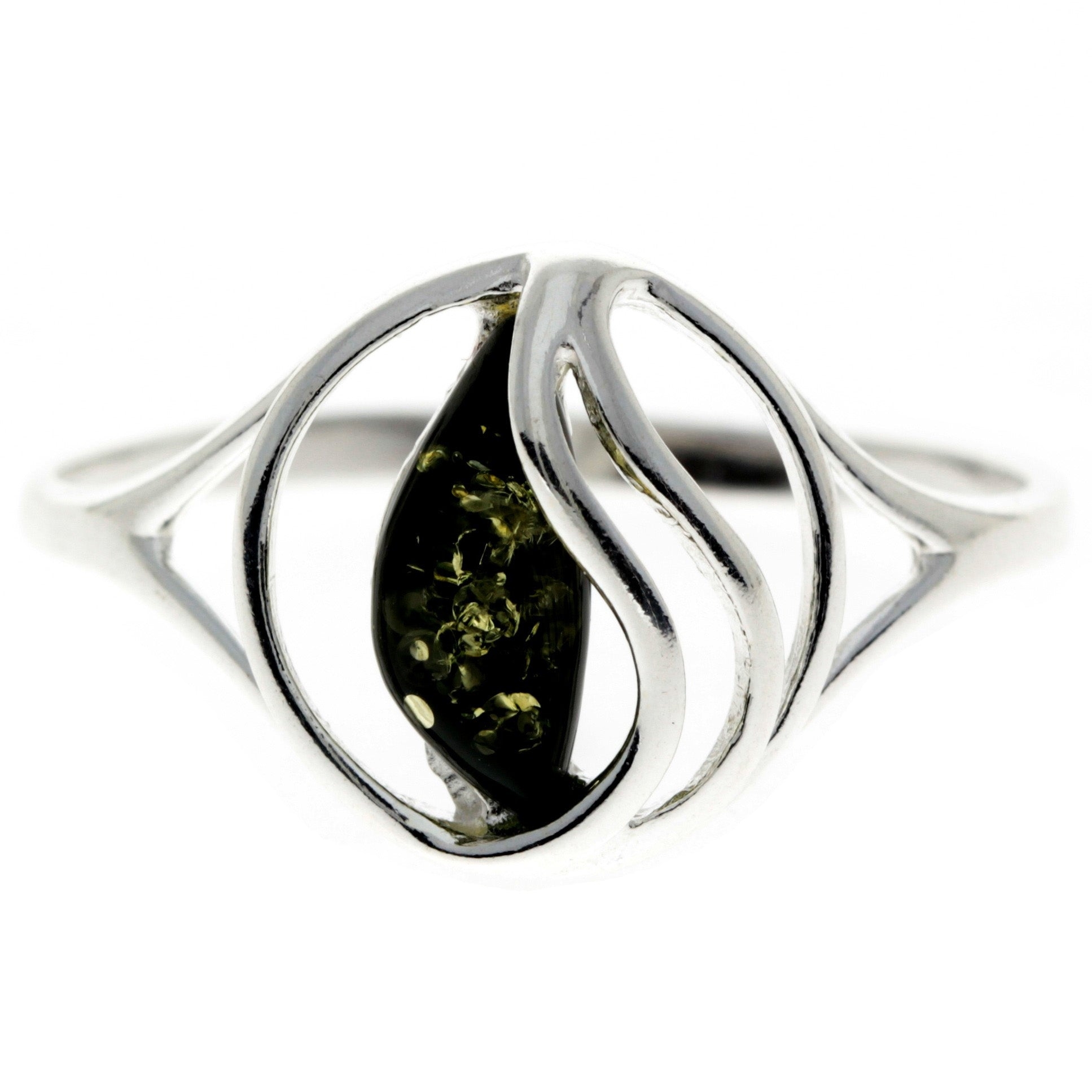 925 Sterling Silver & Baltic Amber Modern Ring – GL711 Green – X – SilverAmberJewellery