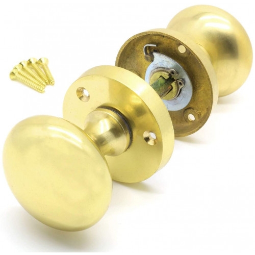 Polished Brass Mortice Sprung Door Knob Set Pack Pair – Golden Grace – My Door Handles