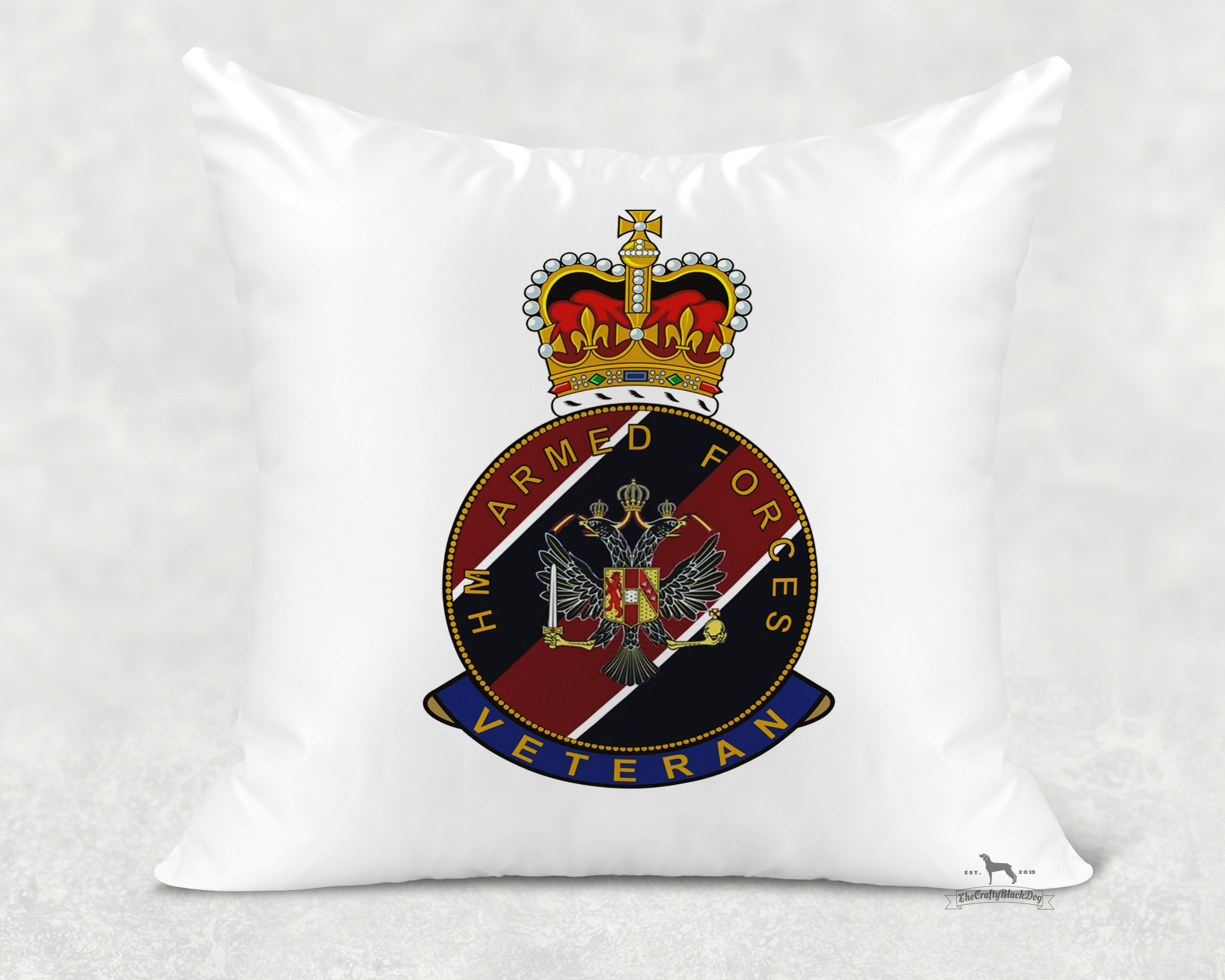 1St Queen’s Dragoon Guards Veteran – Cushion – Design 1 – 1st Queens Dragoon Guards – Veteran – Crafty Black Dog
