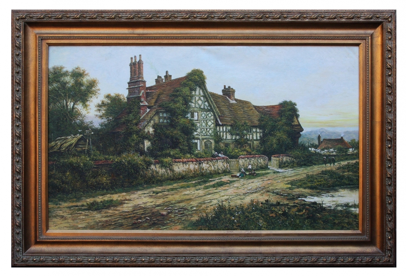 Country Manor House, framed oil painting