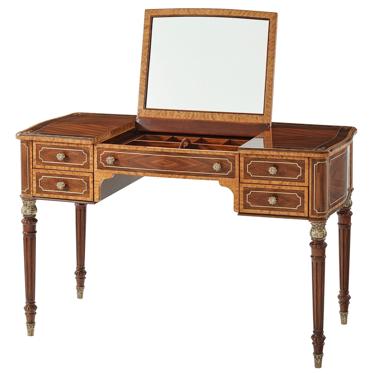 Theodore Alexander Floral Inlaid Mahogany Dressing Table