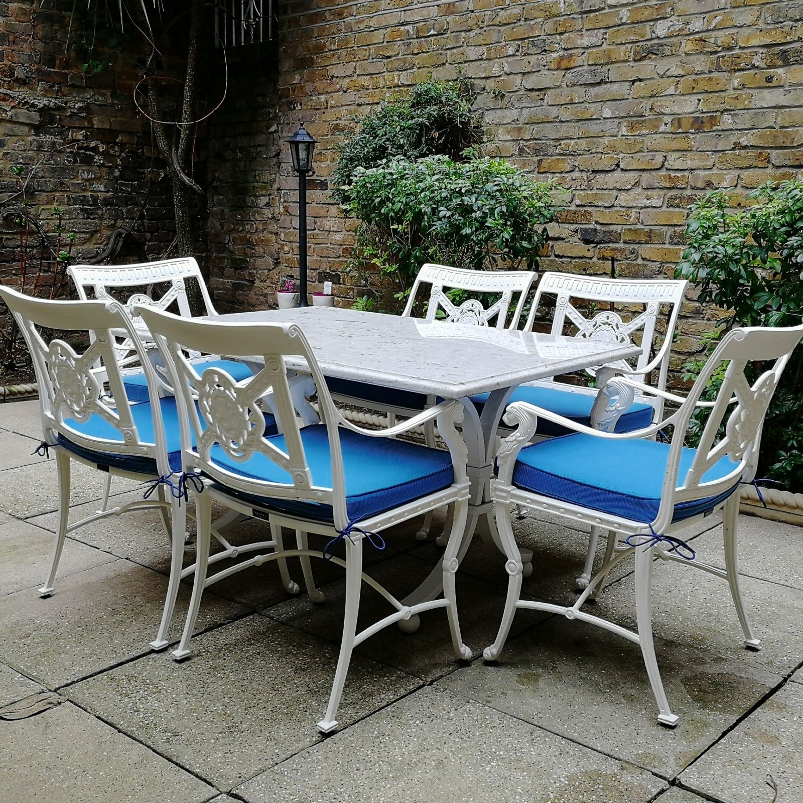 Marble garden dining table with 6 chairs