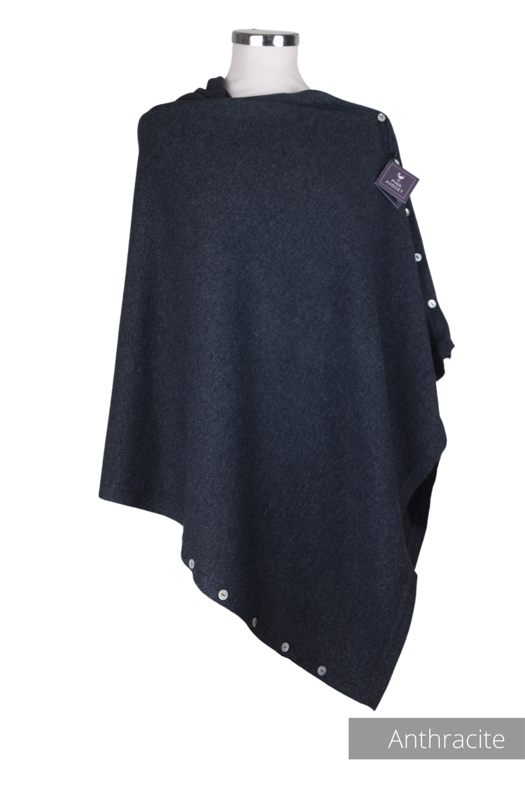 Classic Button Poncho Cashmere and Silk Wear 6 Ways Anthracite / One Size by Pink Avocet