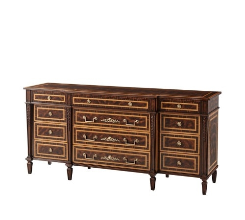 Theodore Alexander A flame mahogany, Movingue and rosewood banded dresser
