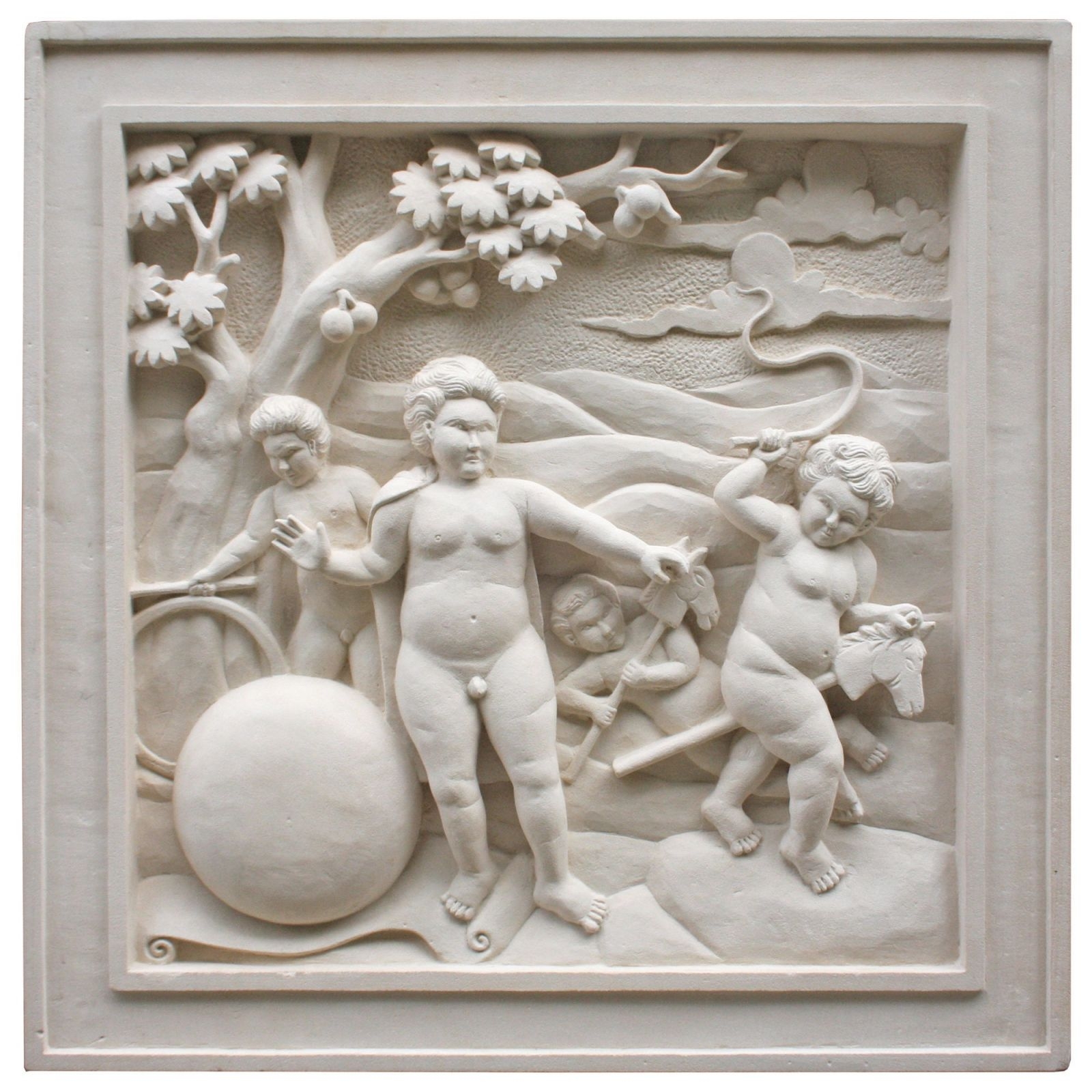Hand carved stone wall plaque – Cherubs