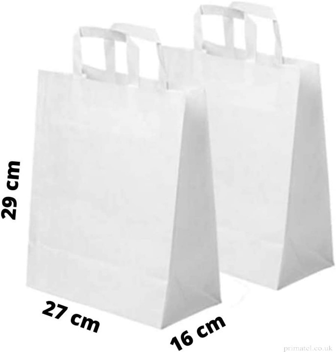 Kraft Bags White (Large) 29cmx27cmx16cm Pack of 50 Bags