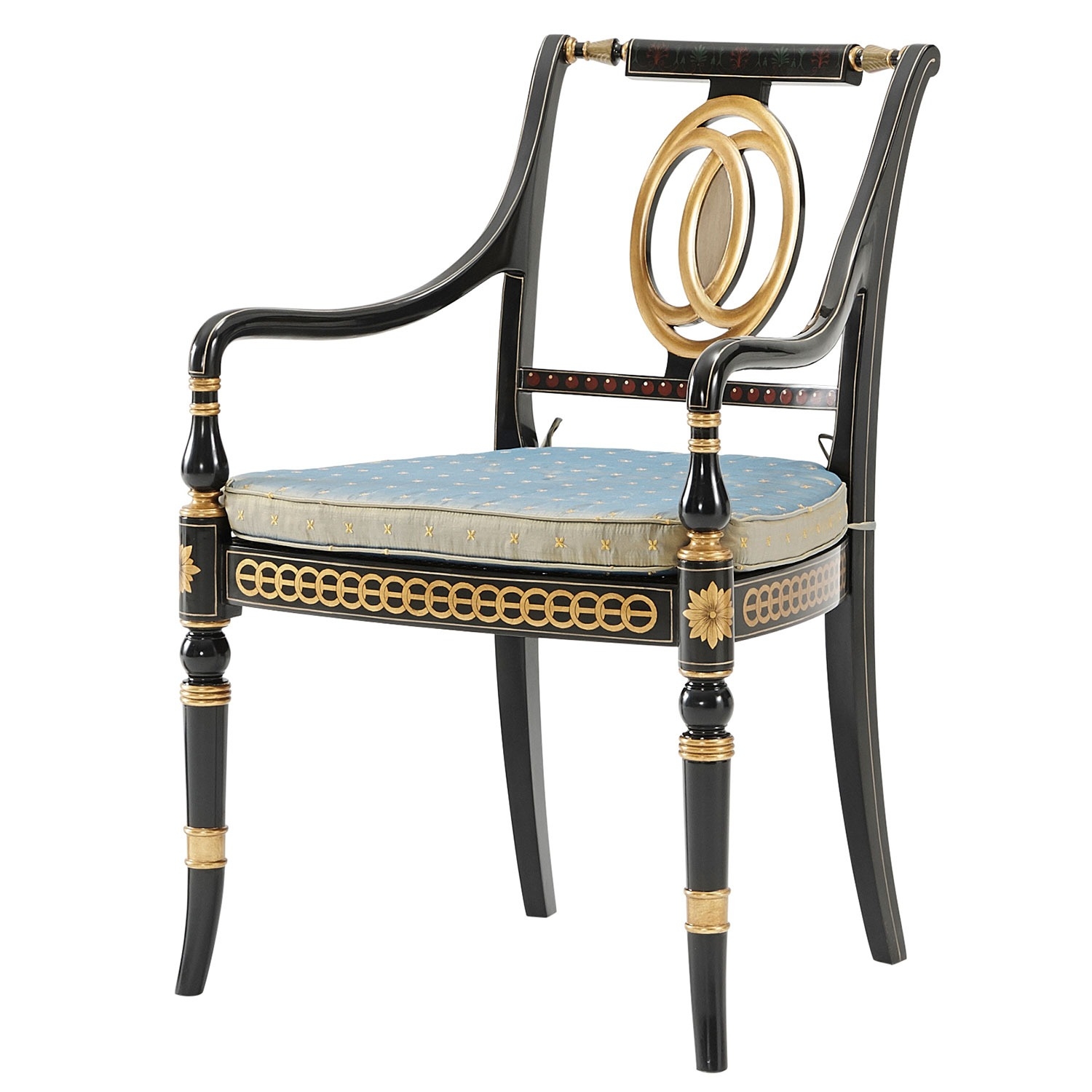 Theodore Alexander Ebonised And Parcel Gilt Arm Chair