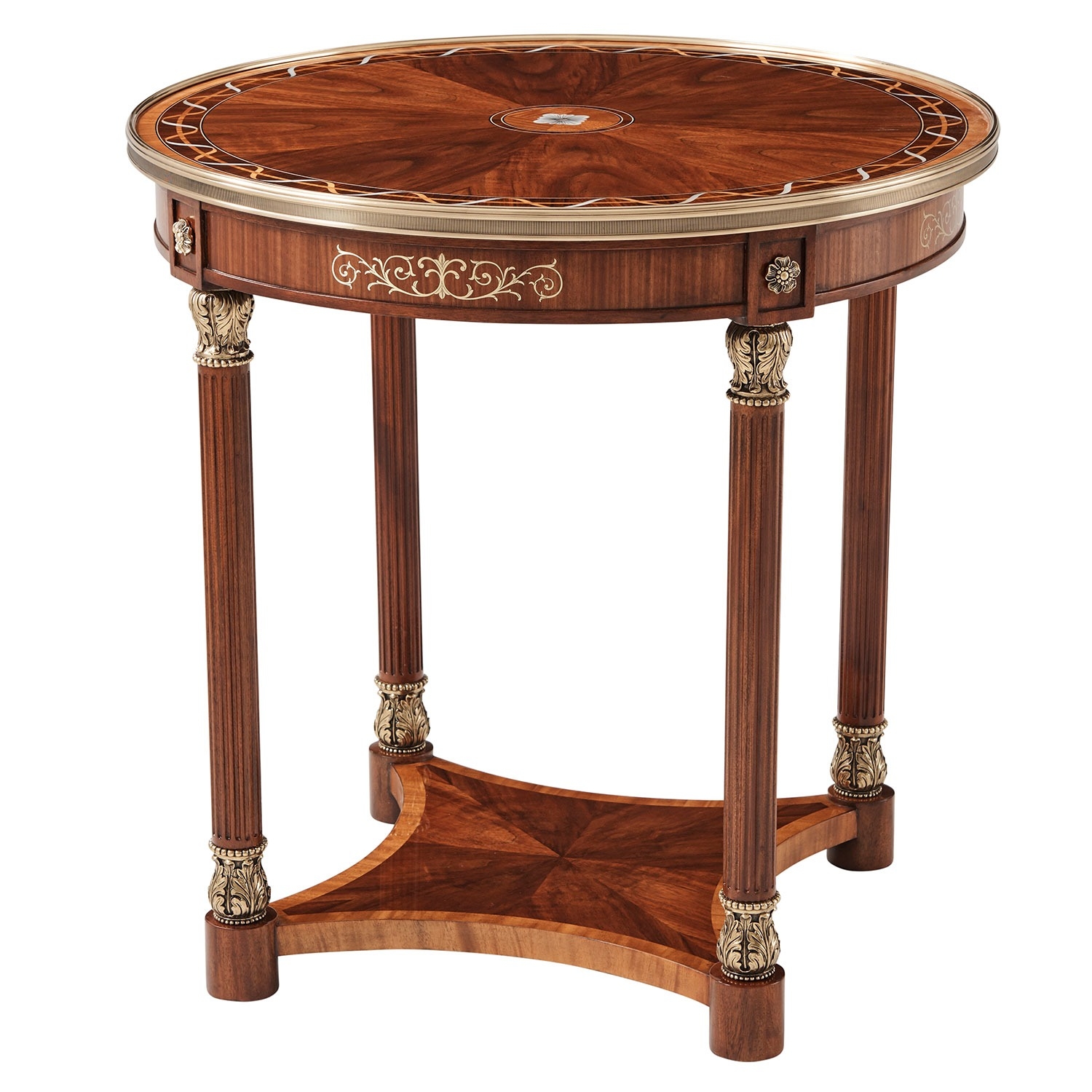 Theodore Alexander Mahogany Side or Lamp Table with floral inlay