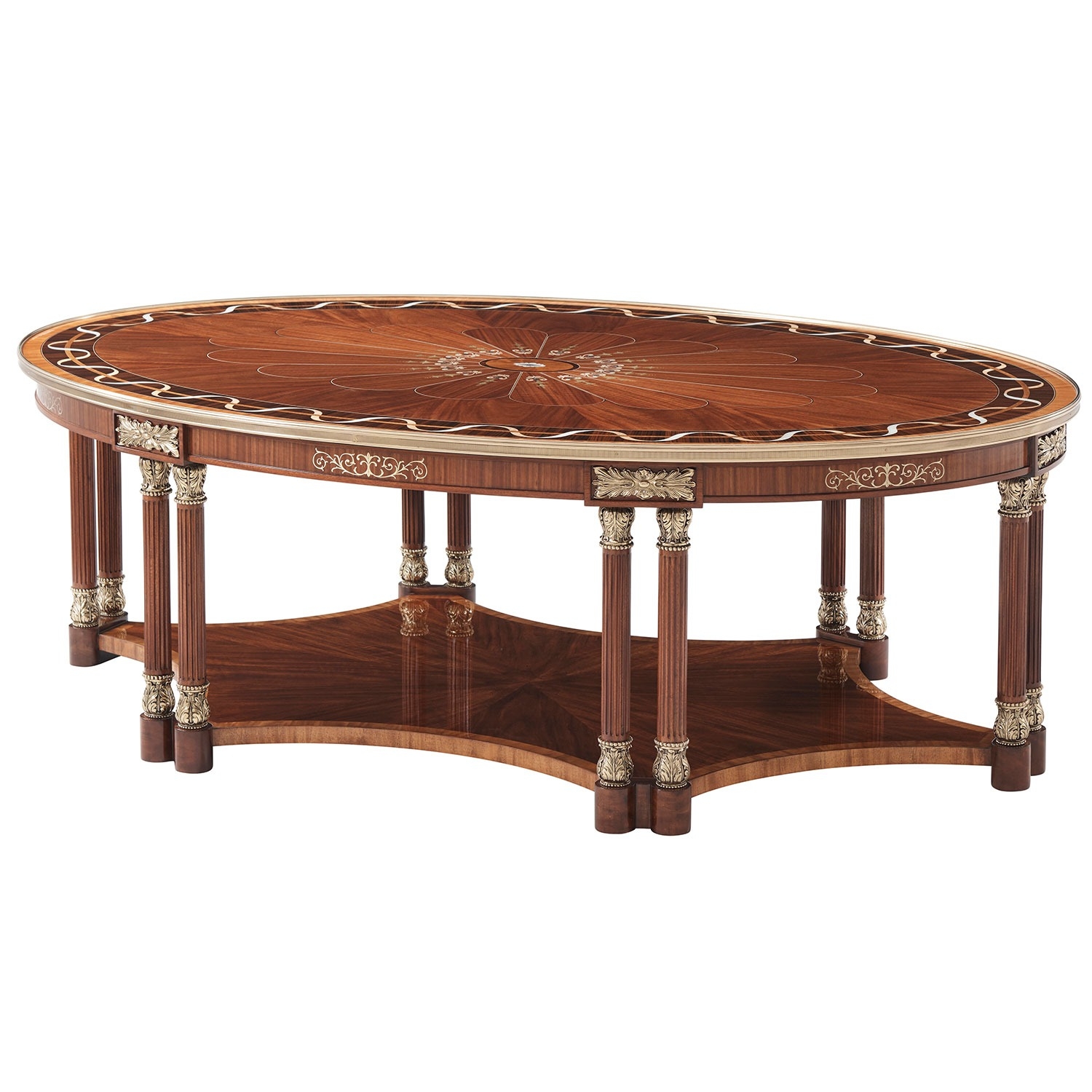 Theodore Alexander Mahogany Coffee Table with Floral Inlay