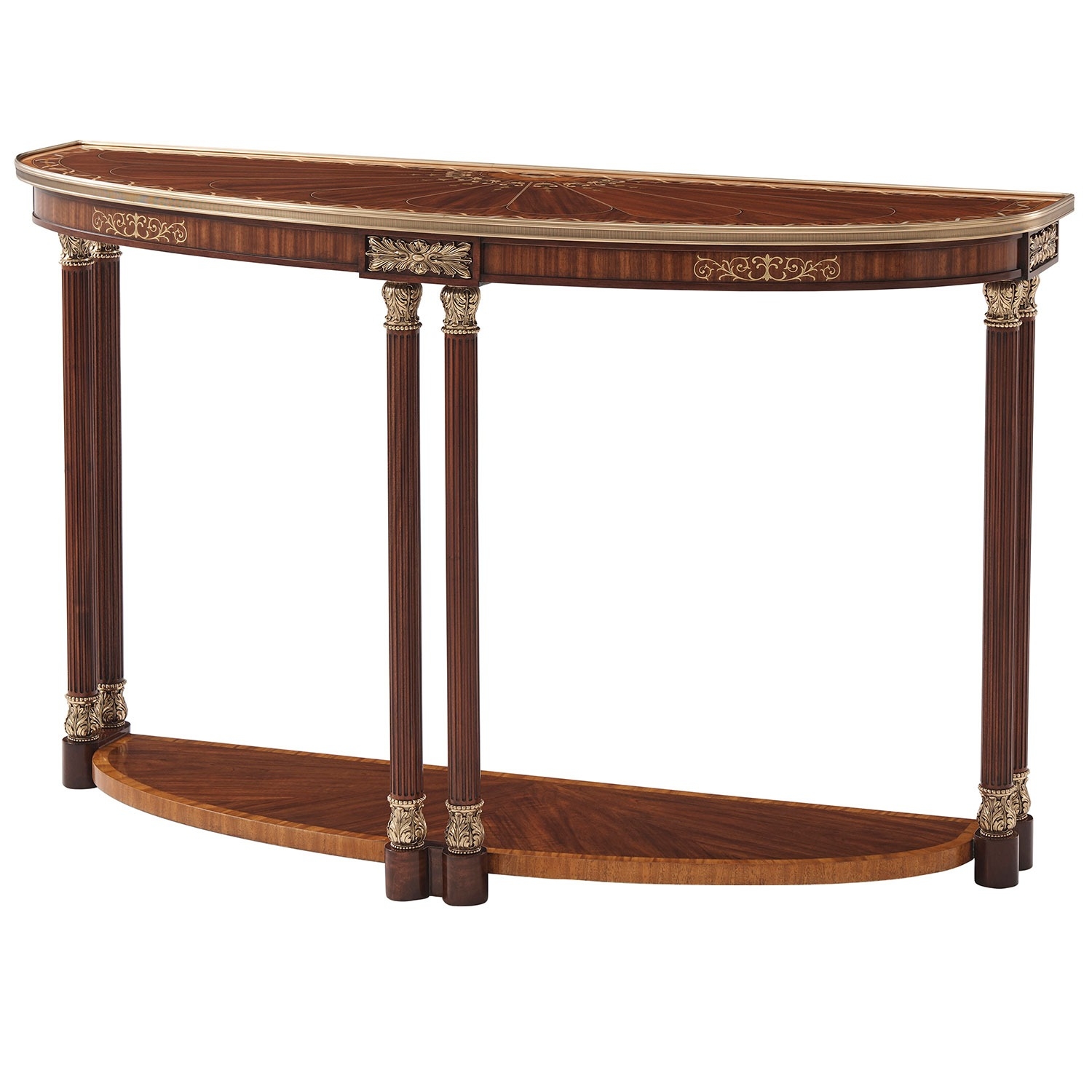 Theodore Alexander Demilune Mahogany  Console Table with Mother of Pearl Inlay