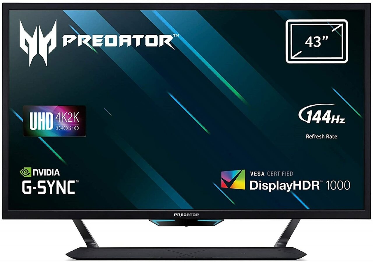 Acer Predator CG437KP 43 inch UHD Gaming Monitor, Black (VA Panel, G-Sync Compatible / Adaptive Sync, 120 Hz (144 Hz OC), 1ms, HDR 1000, DP, HDMI, –