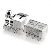 Silver Train Money Box With First Curl & Tooth Carriage