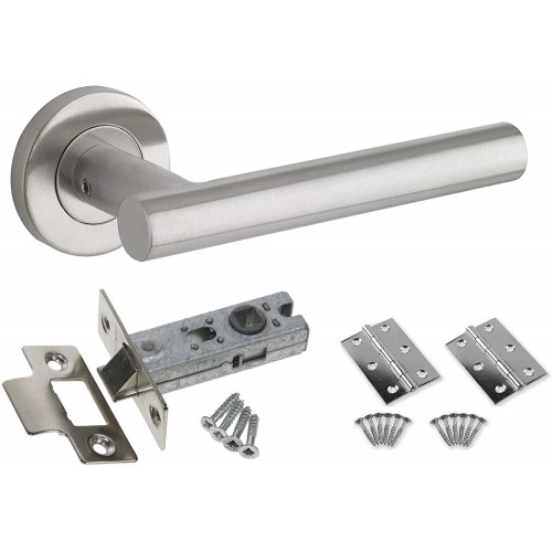 3 X Straight T Bar Door Handle Pack – Tubular Latch & Hinges – Stainless Steel Finish – Golden Grace – My Door Handles