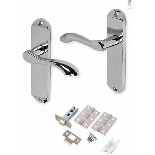 1 Set Of Cadenza Design Latch Door Handles Polished Chrome Hinges & Latches Pack Sets 175MM X 38MM – Golden Grace – My Door Handles