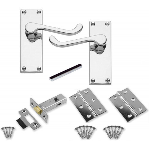 1 Set Of Victorian Scroll Latch Door Handles Polished Chrome Hinges & Latches Pack Sets 120mm x 40mm Backplate – – Golden Grace – My Door Handles