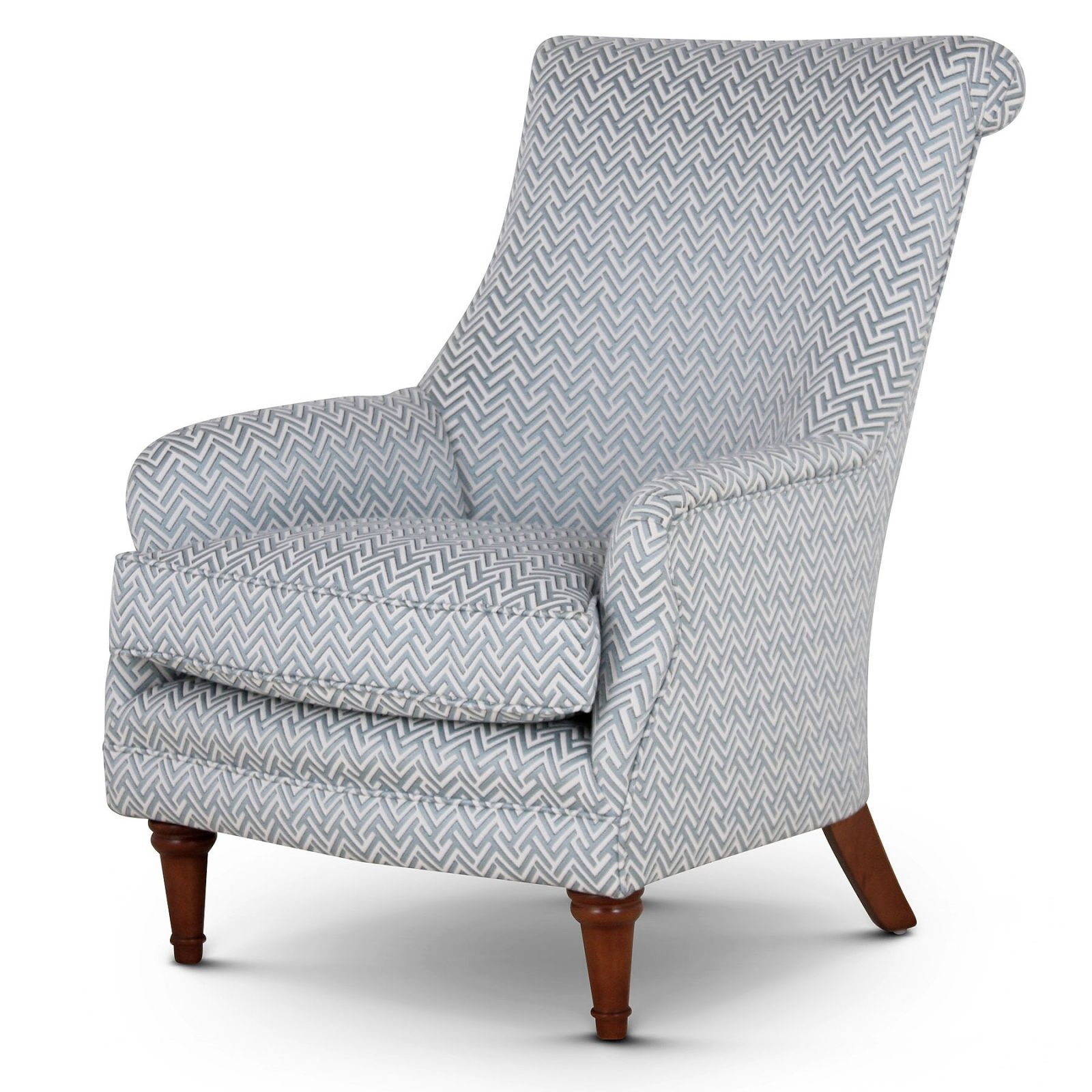Swift bedroom or occasional chair in aqua blue geometric fabric