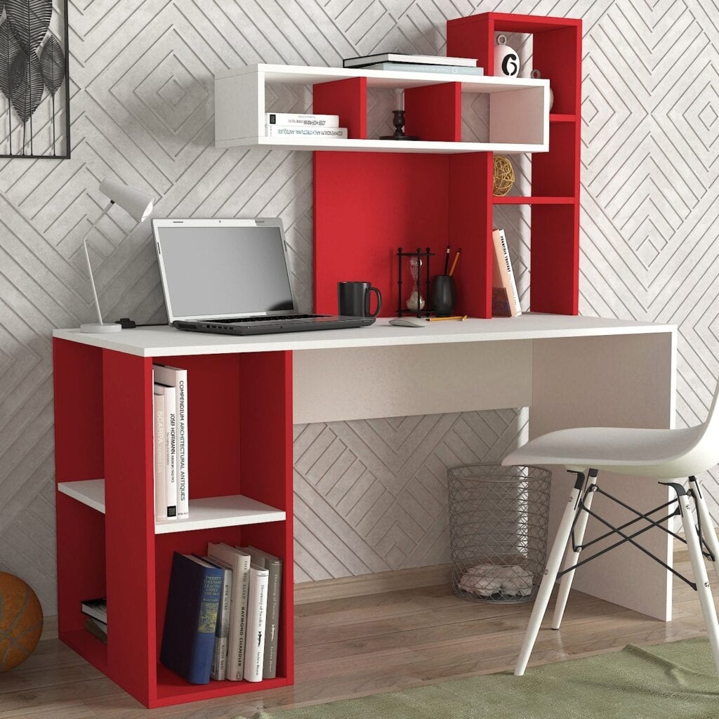 Study Desk – Coral – White, Red