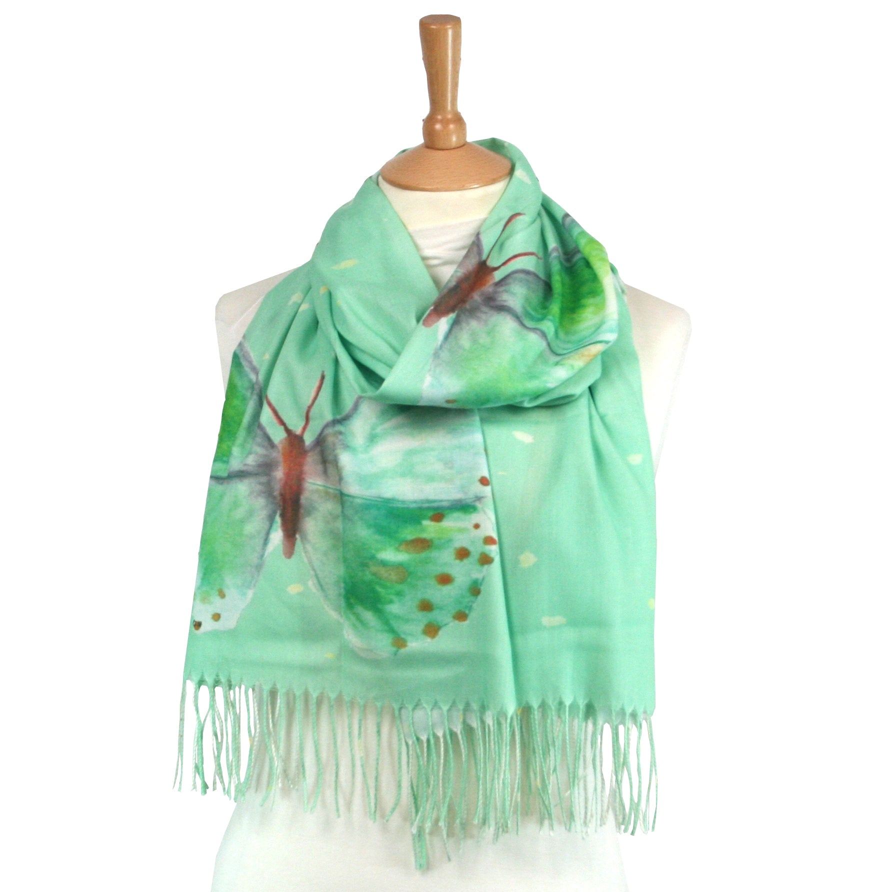 Pashmina Style Butterfly Print Scarf Green – Stylish & Luxurious – Unisex – The Scarf Giraffe