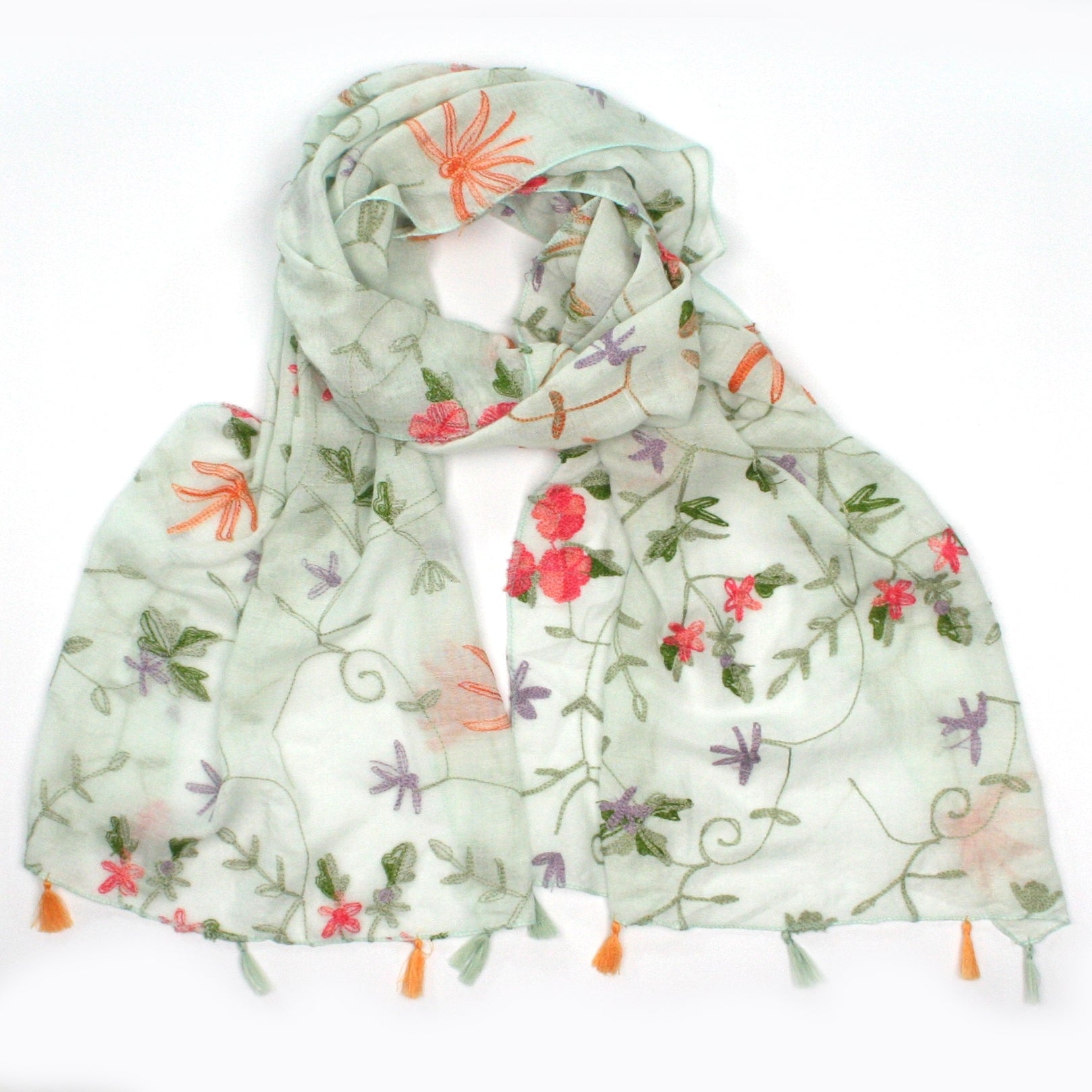 Embroidered Exotic Floral Pattern Scarf White – Stylish & Luxurious – Unisex – The Scarf Giraffe