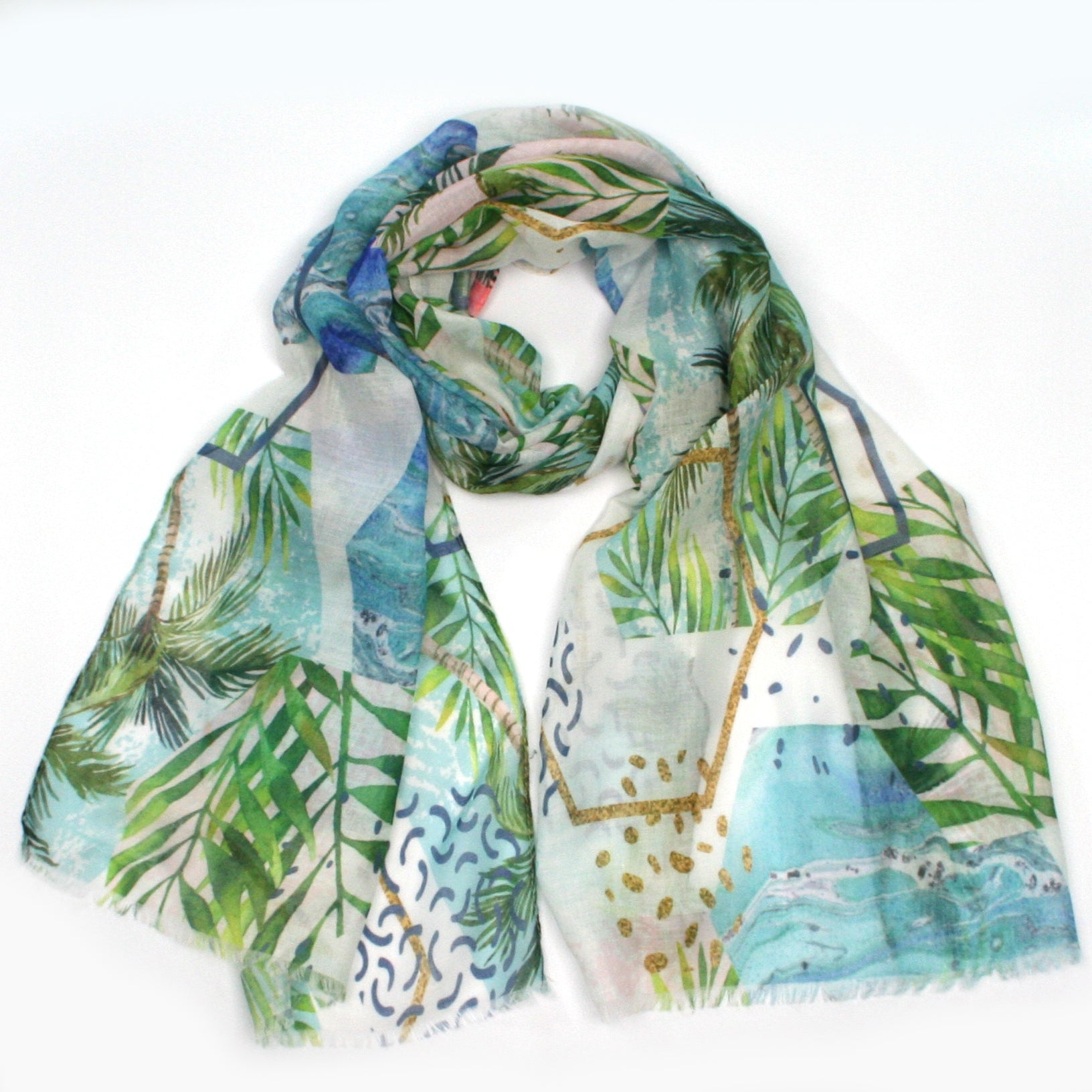Hexagonal Patterned Tropical Leaves Ladies Scarf – Stylish & Luxurious – Unisex – The Scarf Giraffe
