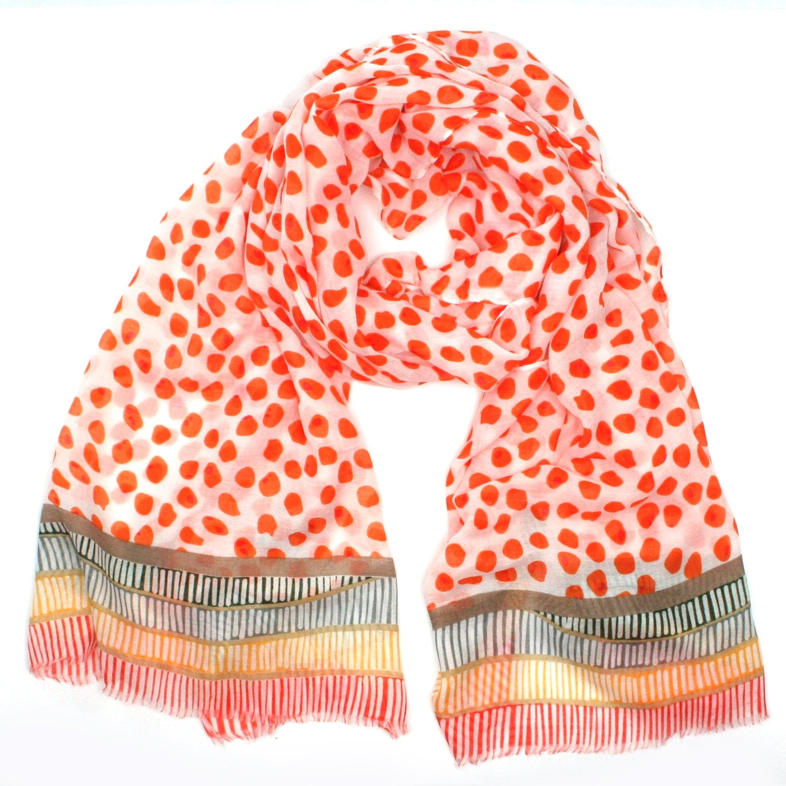 Multicoloured Spots and Stripes Scarf Orange – Stylish & Luxurious – Unisex – The Scarf Giraffe