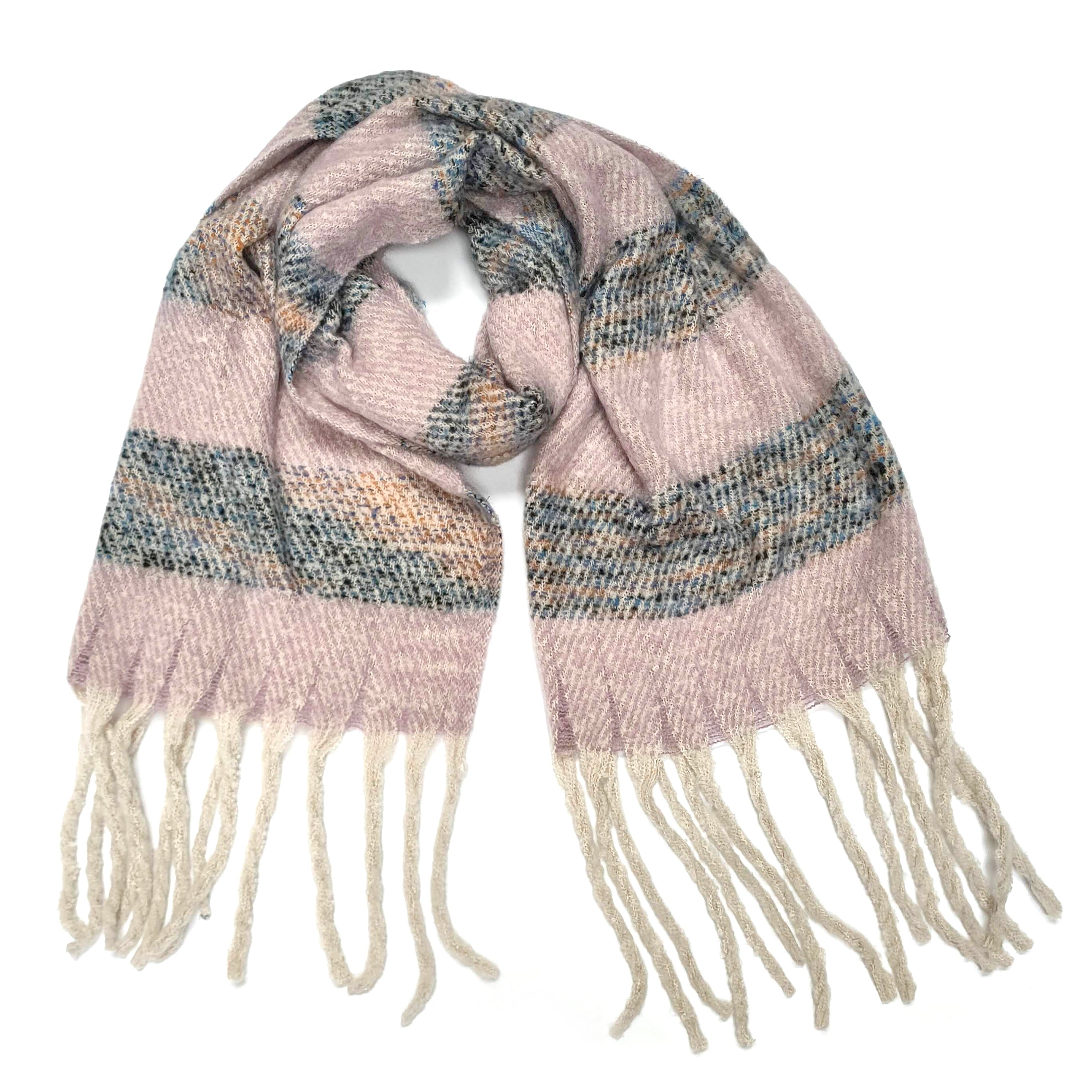 Maniwaki – Extra Thick Striped Scarf Grey – Stylish & Luxurious – Unisex – The Scarf Giraffe