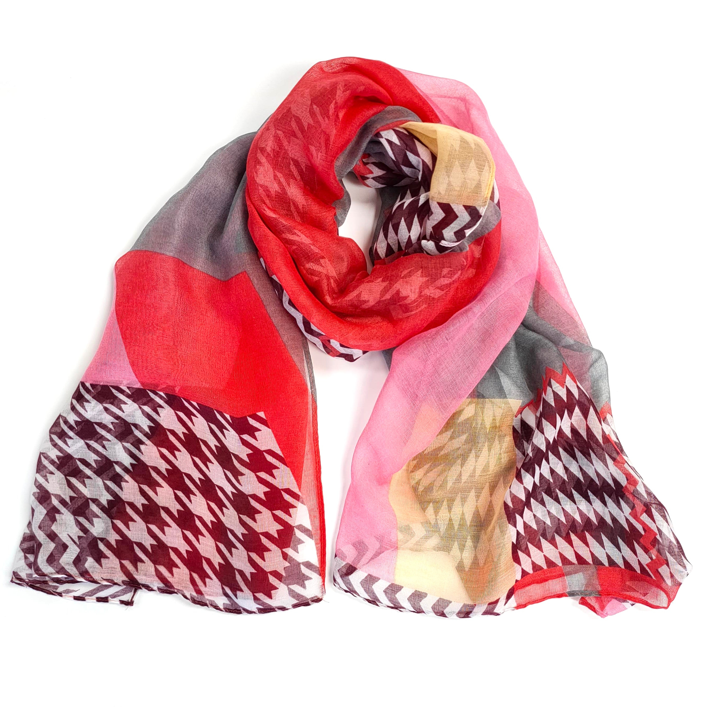 Rosthern – Dogtooth & ZigZag Scarf Red – Stylish & Luxurious – Unisex – The Scarf Giraffe
