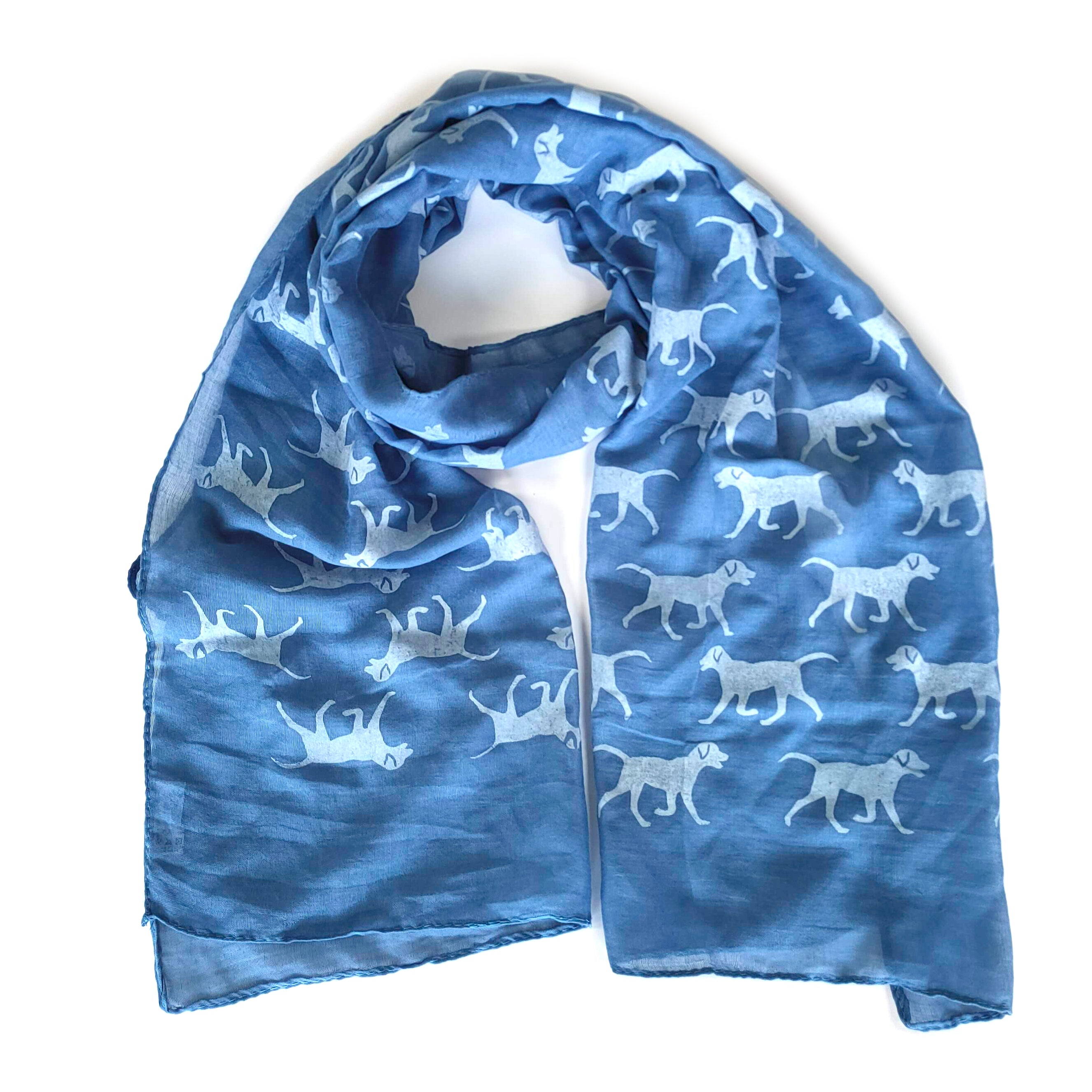 Running Dog Scarf Blue – Stylish & Luxurious – Unisex – The Scarf Giraffe