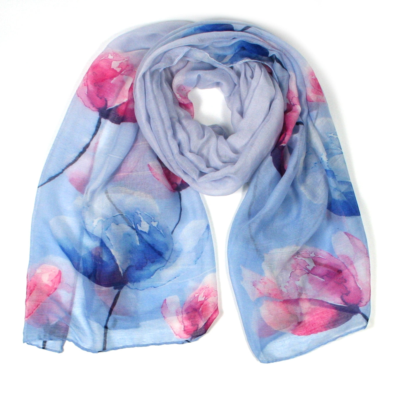 Summer Poppies Scarf Blue – Stylish & Luxurious – Unisex – The Scarf Giraffe
