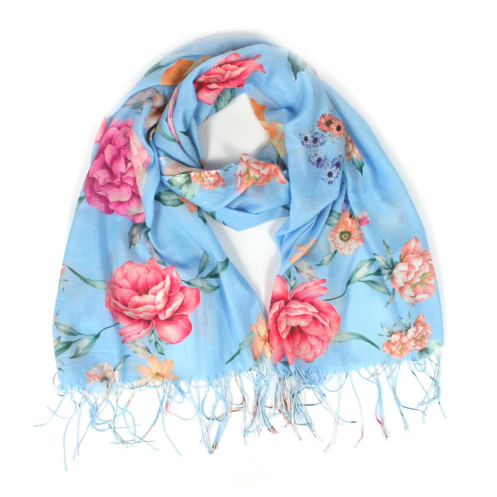 Capellen – Tasseled Roses Scarf Blue – Stylish & Luxurious – Unisex – The Scarf Giraffe